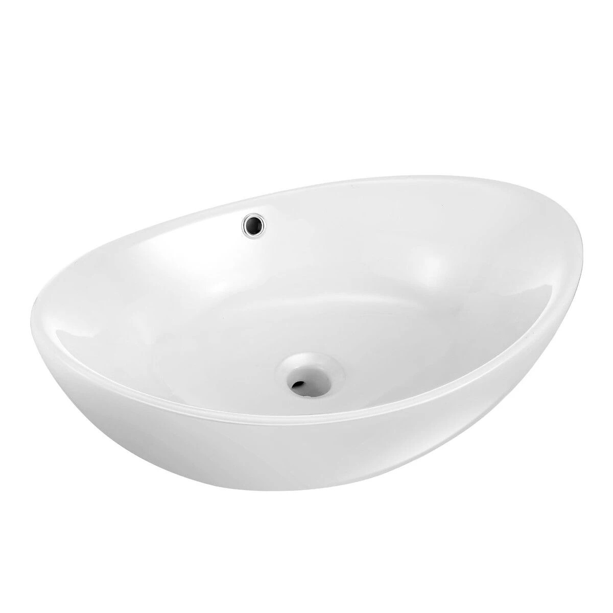 1 LUXSUITE Bathroom Vessel Sink Oval Basin Above Counter Hand Wash Bowl Vanity Washing Ceramic Countertop Modern White, 1 of 7