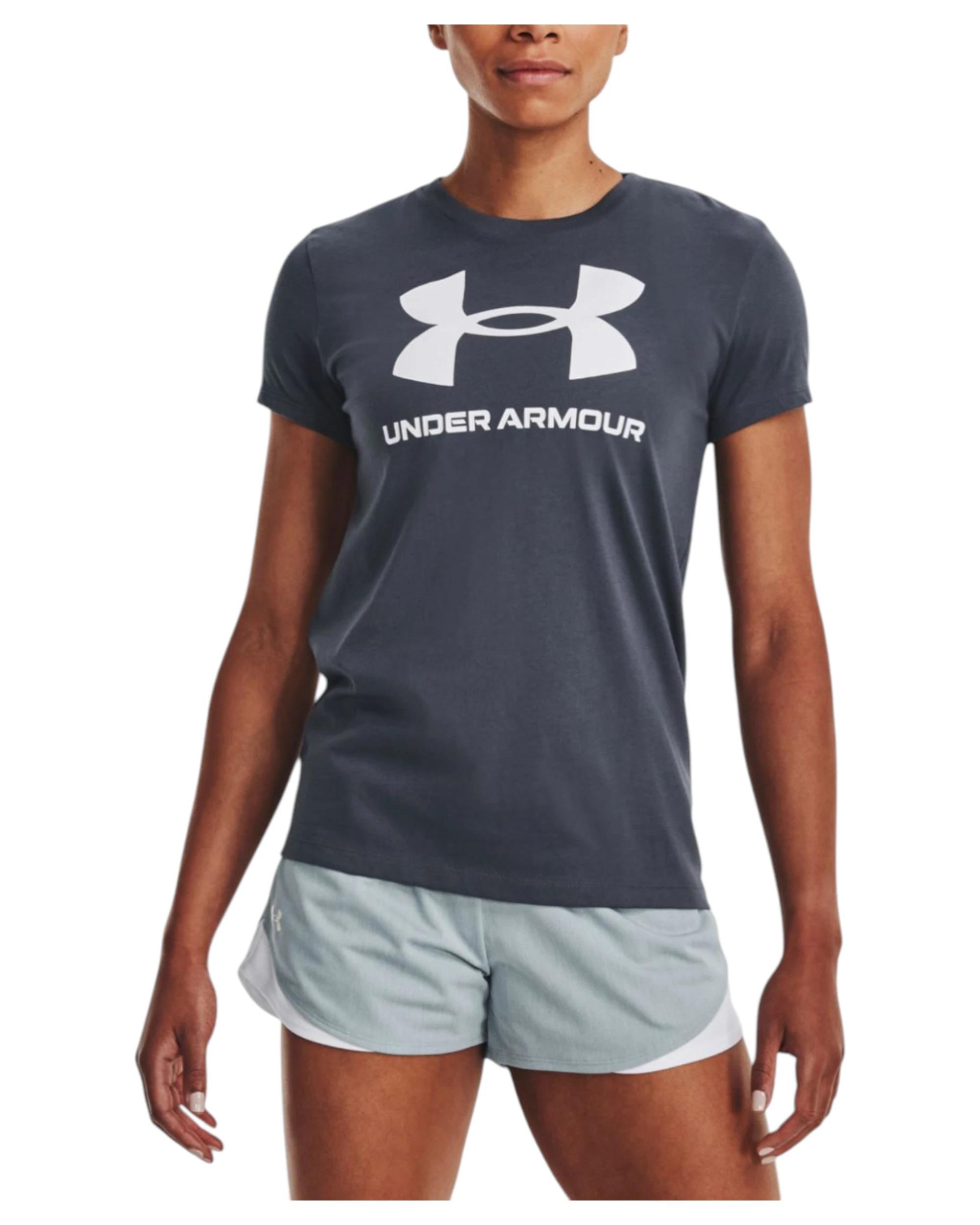 4 Under Armour Womens Sport Style Logo Short Sleeve Charcoal Shirt CHARCOAL, 4 of 6
