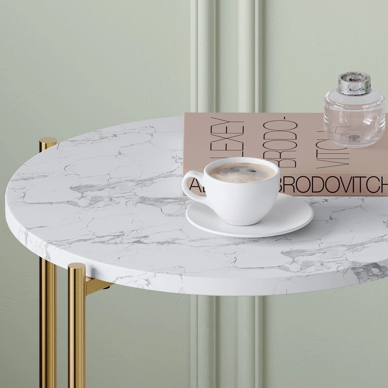 3 Alfordson Side Table Bedside Table Sofa End Nightstand Marble Shelf - Gold, 3 of 7