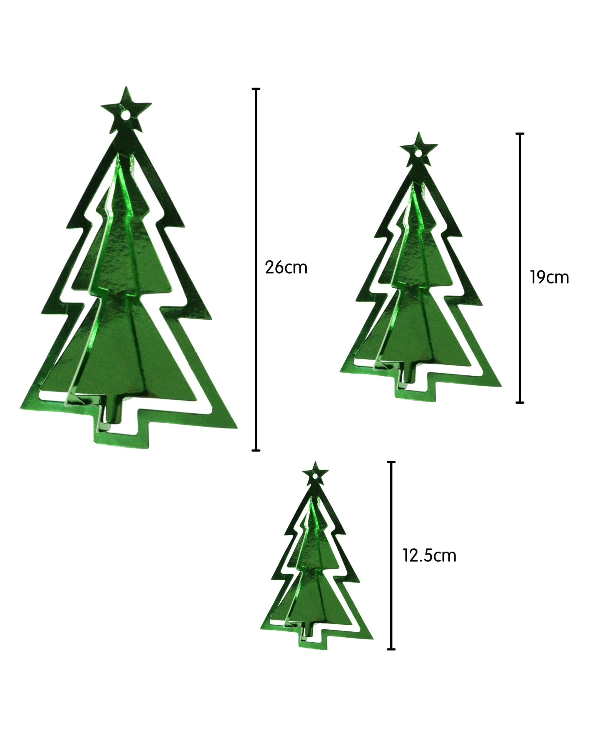 3 JD Party 3D Christmas Tree Hanging Decorations Pack of 15 - Green, 3 of 4