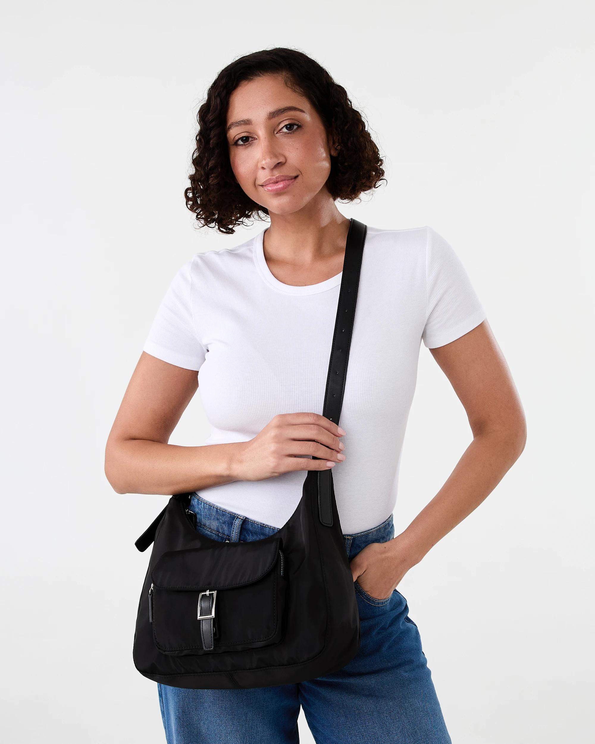 6 Nylon Pocket Crossbody Bag Black, 6 of 7