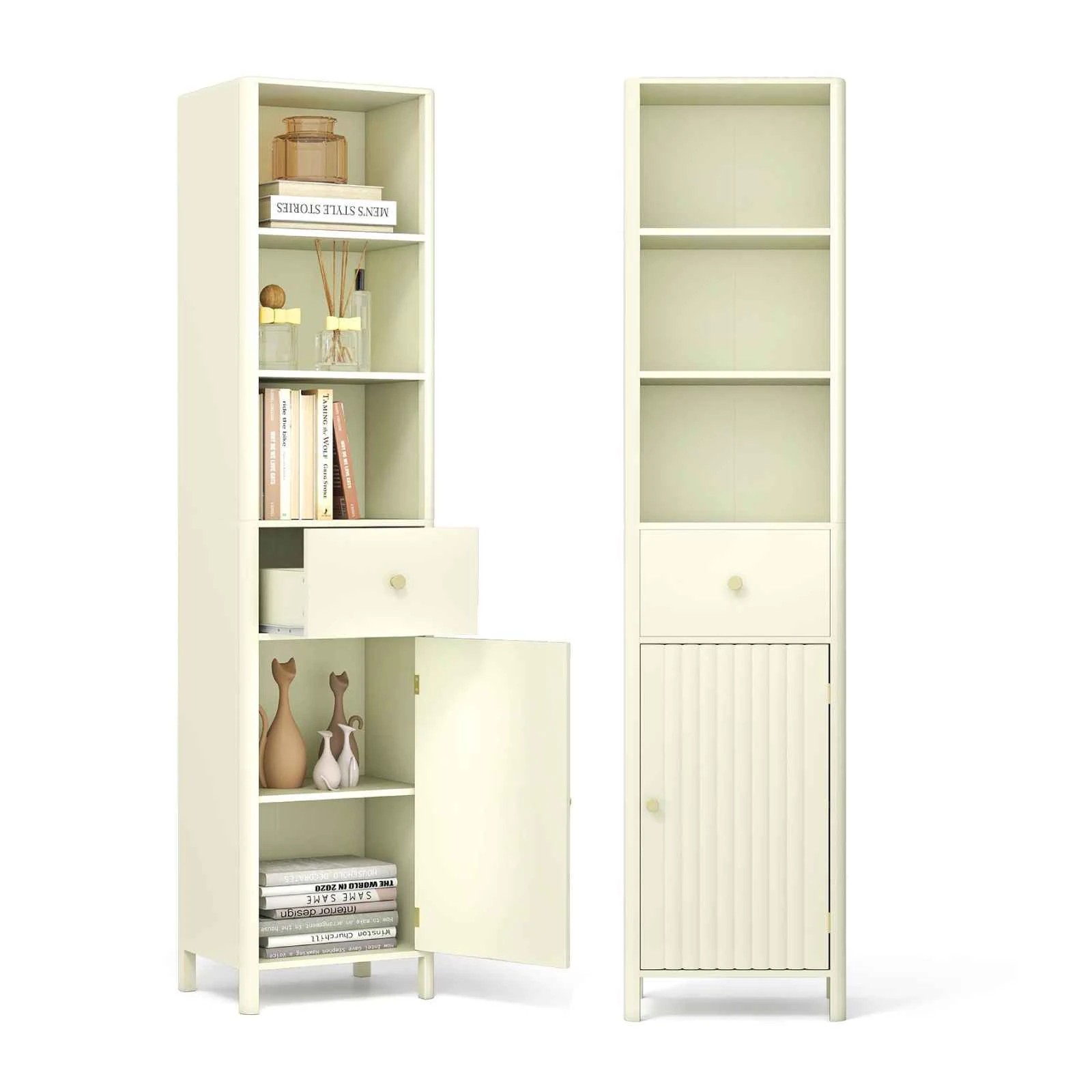 5 Costway 1.7M Bathroom Storage Cabinet Narrow Cupboard Organizer w/Fluted Door, 5 of 5