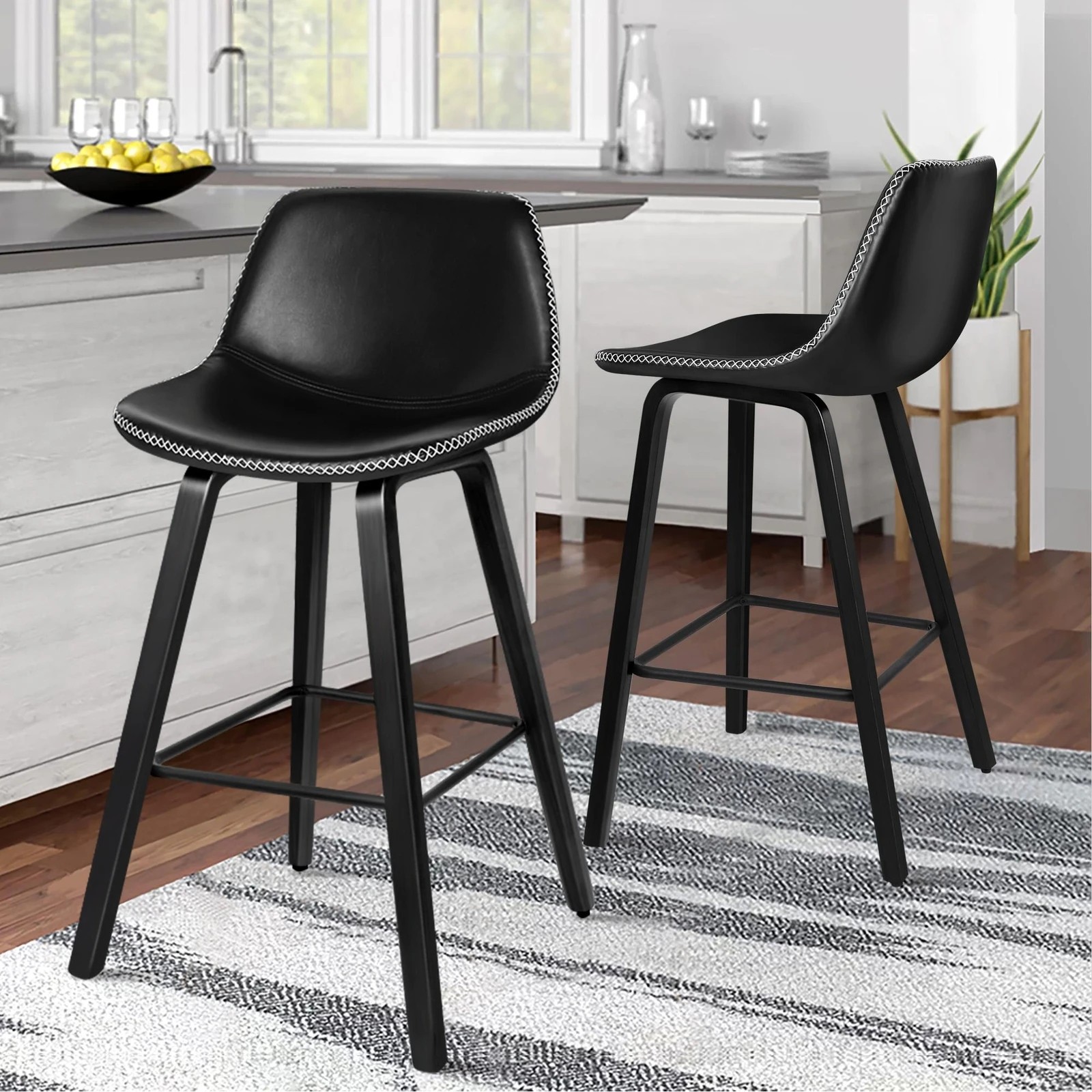 10 Alfordson 2x Wooden Bar Stools Noah Kitchen Dining Chair Vintage Retro - Black, 10 of 10