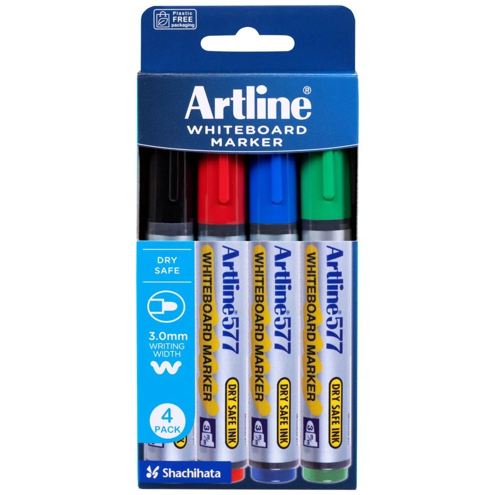 1 Artline 577 Whiteboard Markers Bullet Assorted 4 Pack, 1 of 4