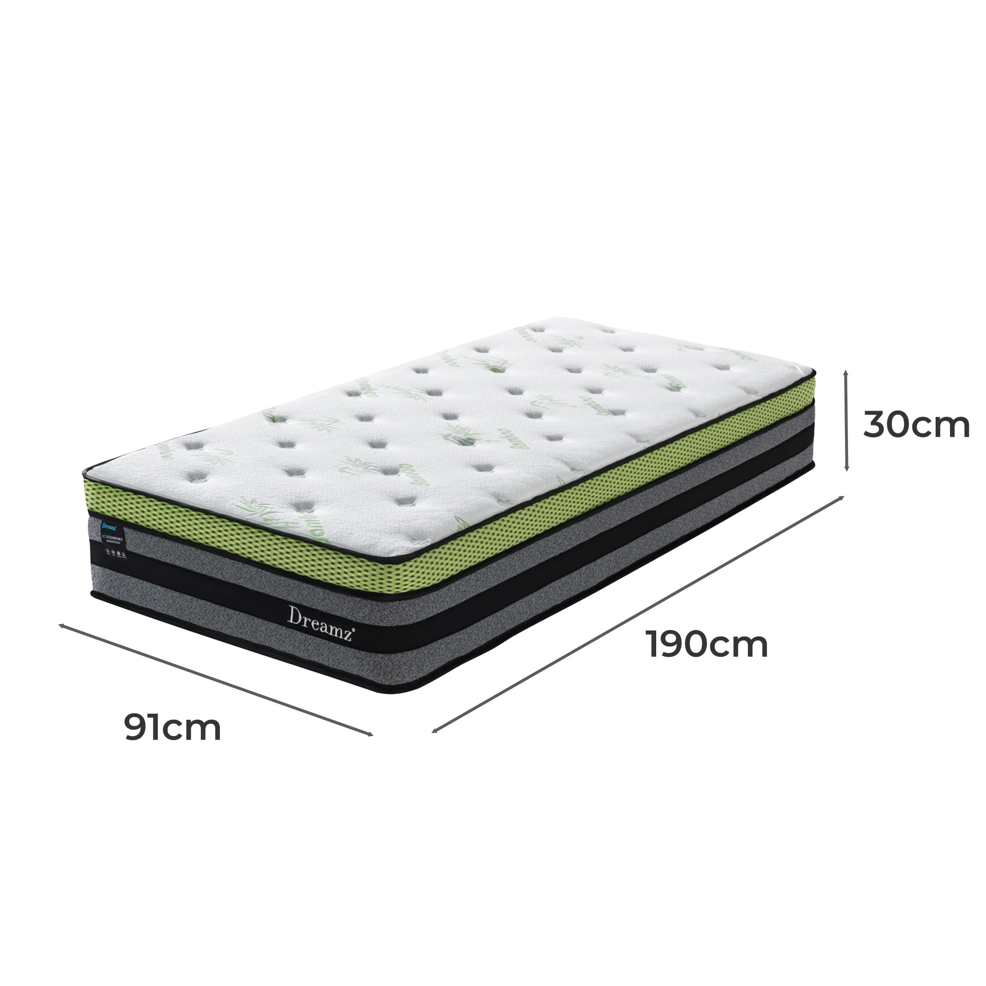 3 Dreamz Single Cooling Spring Mattress 30cm, 3 of 6