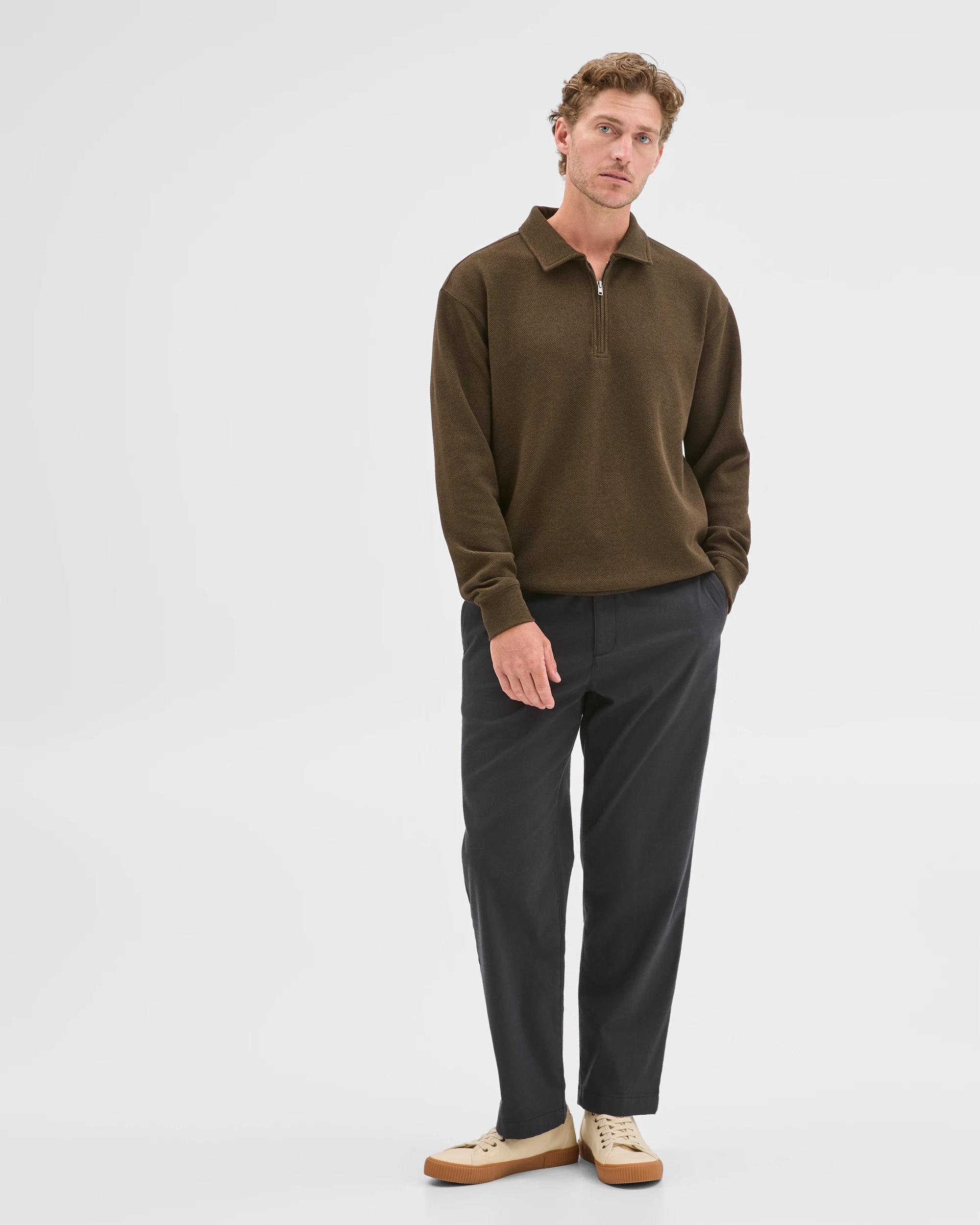 2 Target Man Australian Cotton Blend Textured Fleece 1/4 Zip Collared Top DARK OLIVE, 2 of 7