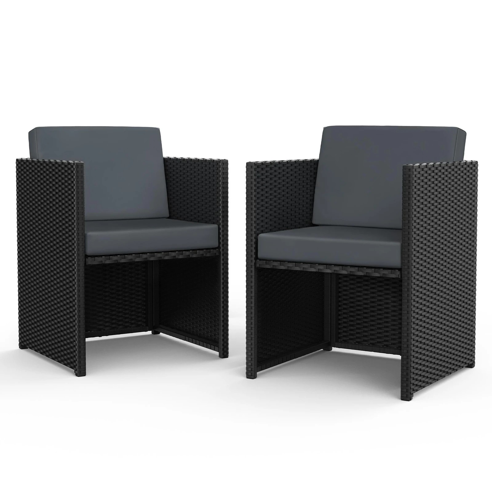 1 Alfordson 2x Outdoor Dining Chairs Patio Garden Lounge Chair Wicker Furniture - Black, 1 of 7