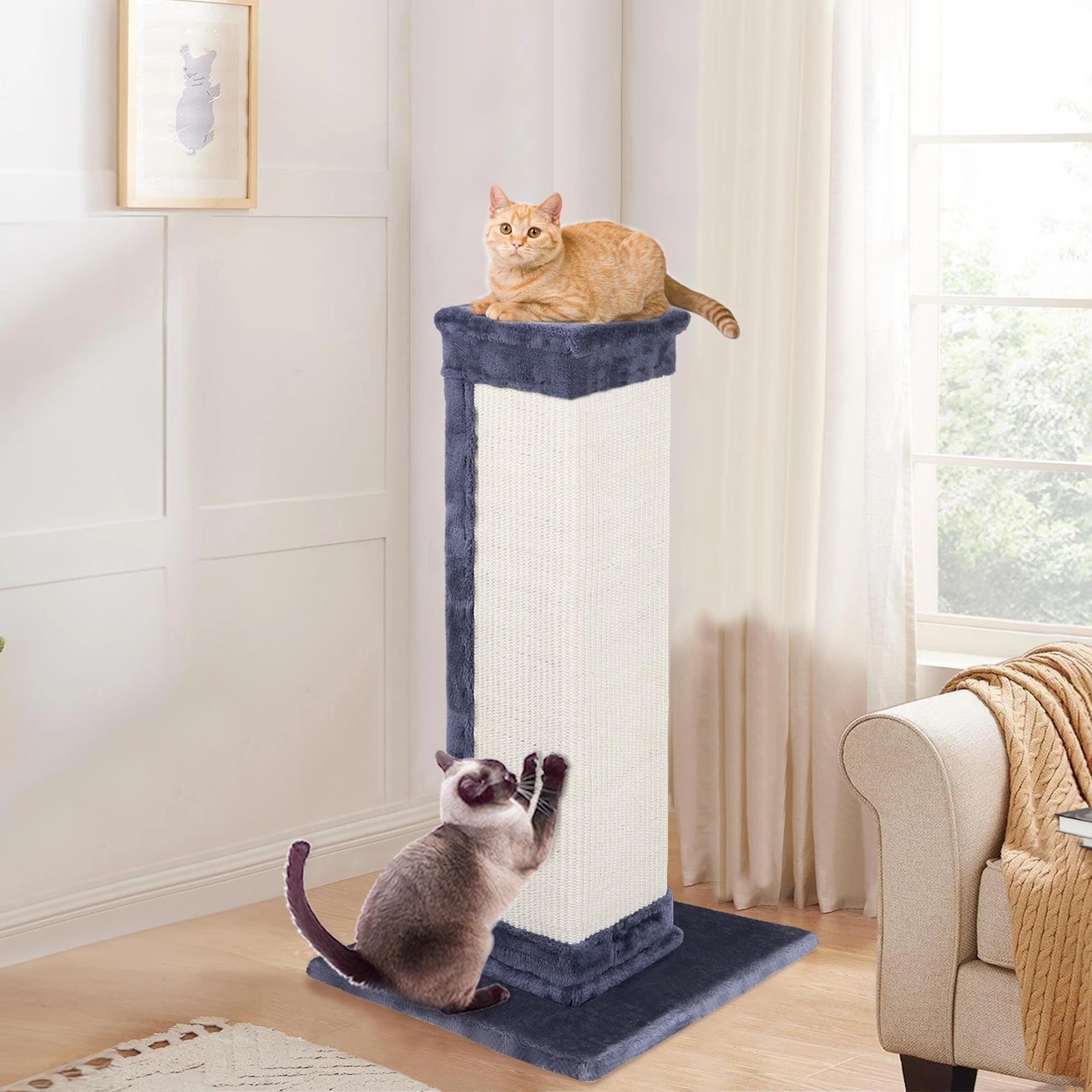 2 Beastie Cat Tree Scratching Post Scratcher Tower Condo House Furniture Wood 92cm - Grey, 2 of 7