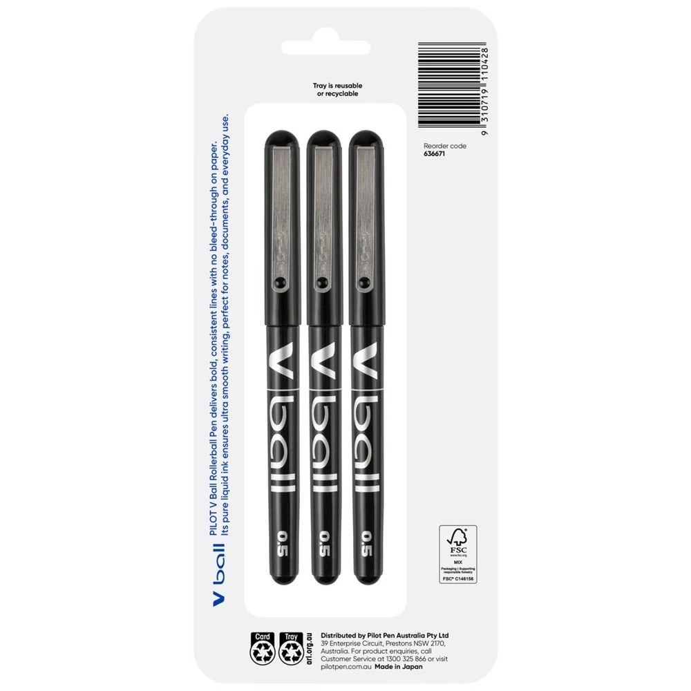 2 PILOT V Rollerball Pen 0.5mm Black 3 Pack, 2 of 6