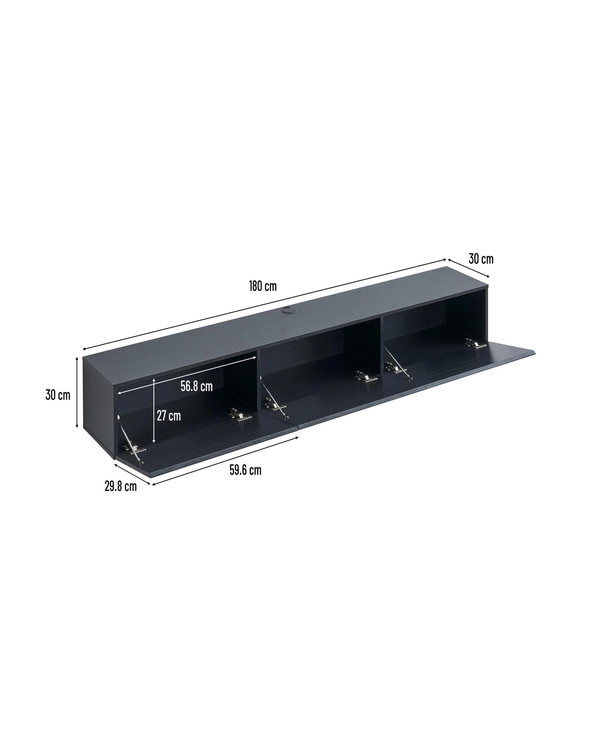 7 Kodu Wall Mount Entertainment TV Unit Floating 3 Doors 180cm - Black, 7 of 7
