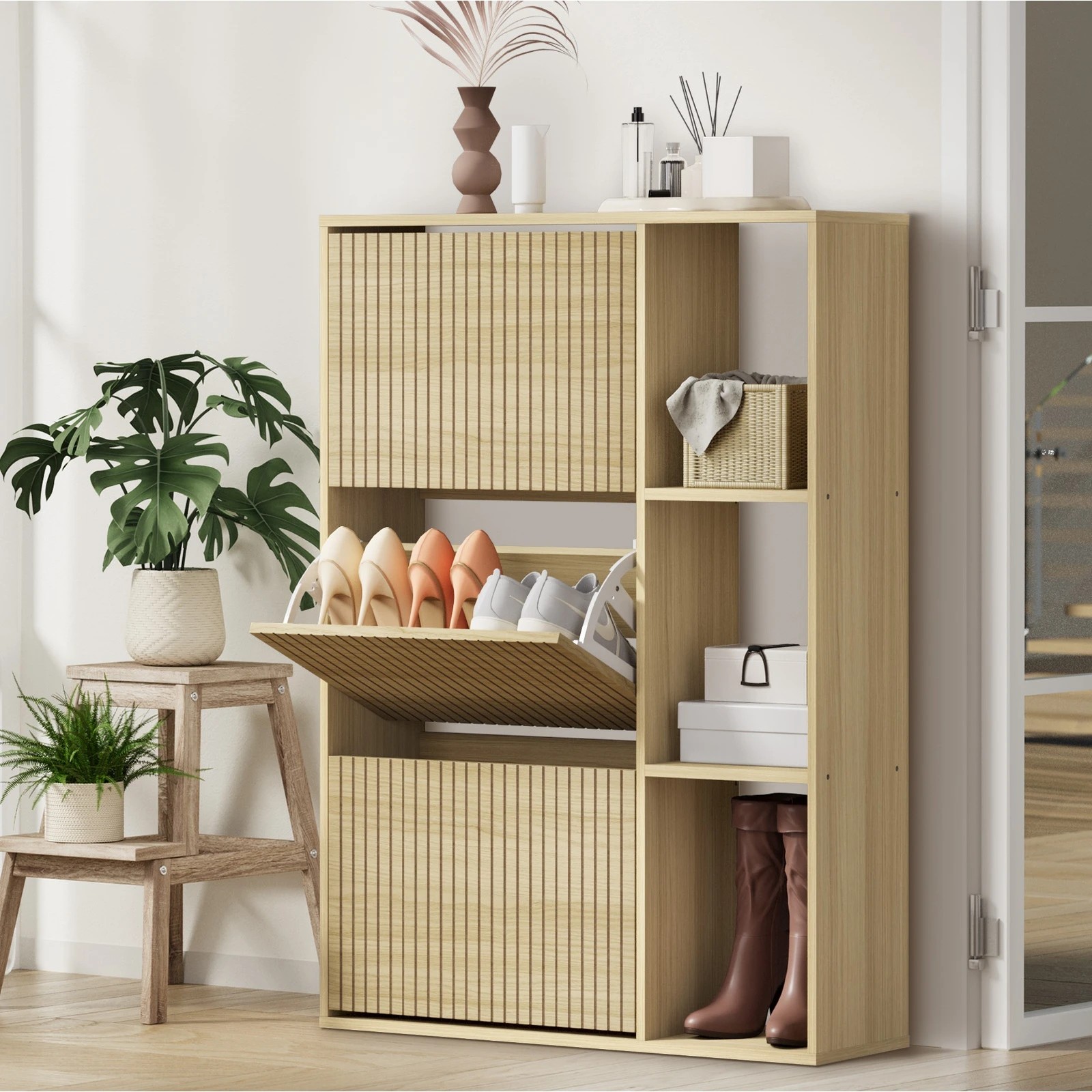 2 Oikiture Shoe Rack Storage Cabinet With Display Shelves Organiser
 - Natural, 2 of 8