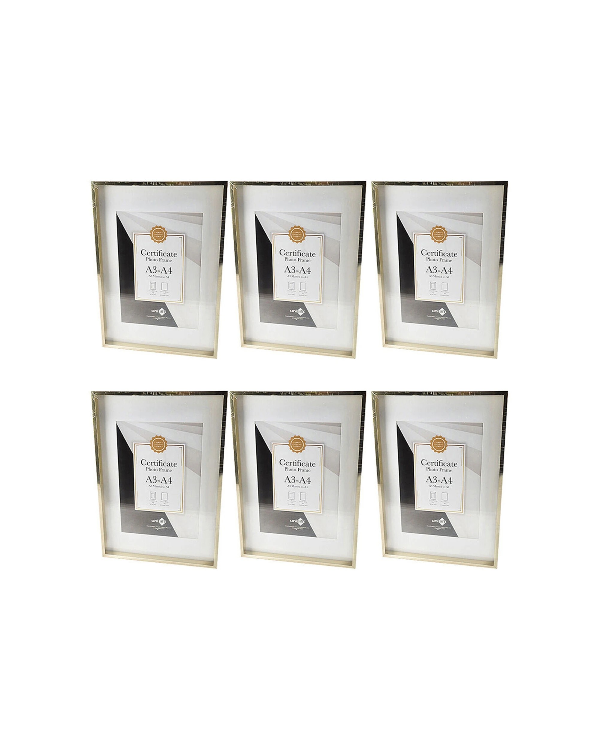 1 Unigift 6PK A3/A4 Metallic Certificate Glass Picture Photo Frame Home Decor - Gold, 1 of 1