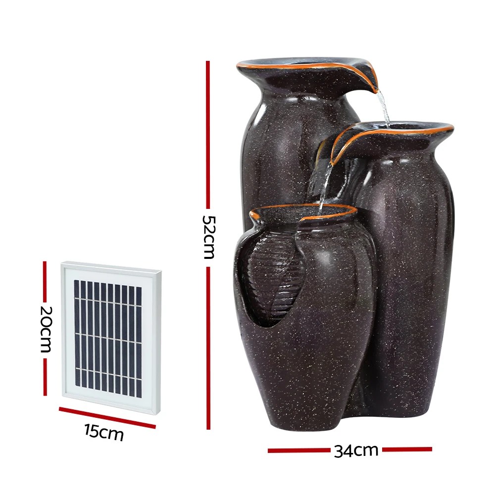2 Gardeon Solar Water Feature with LED Lights 3 Tiers - Brown, 2 of 6