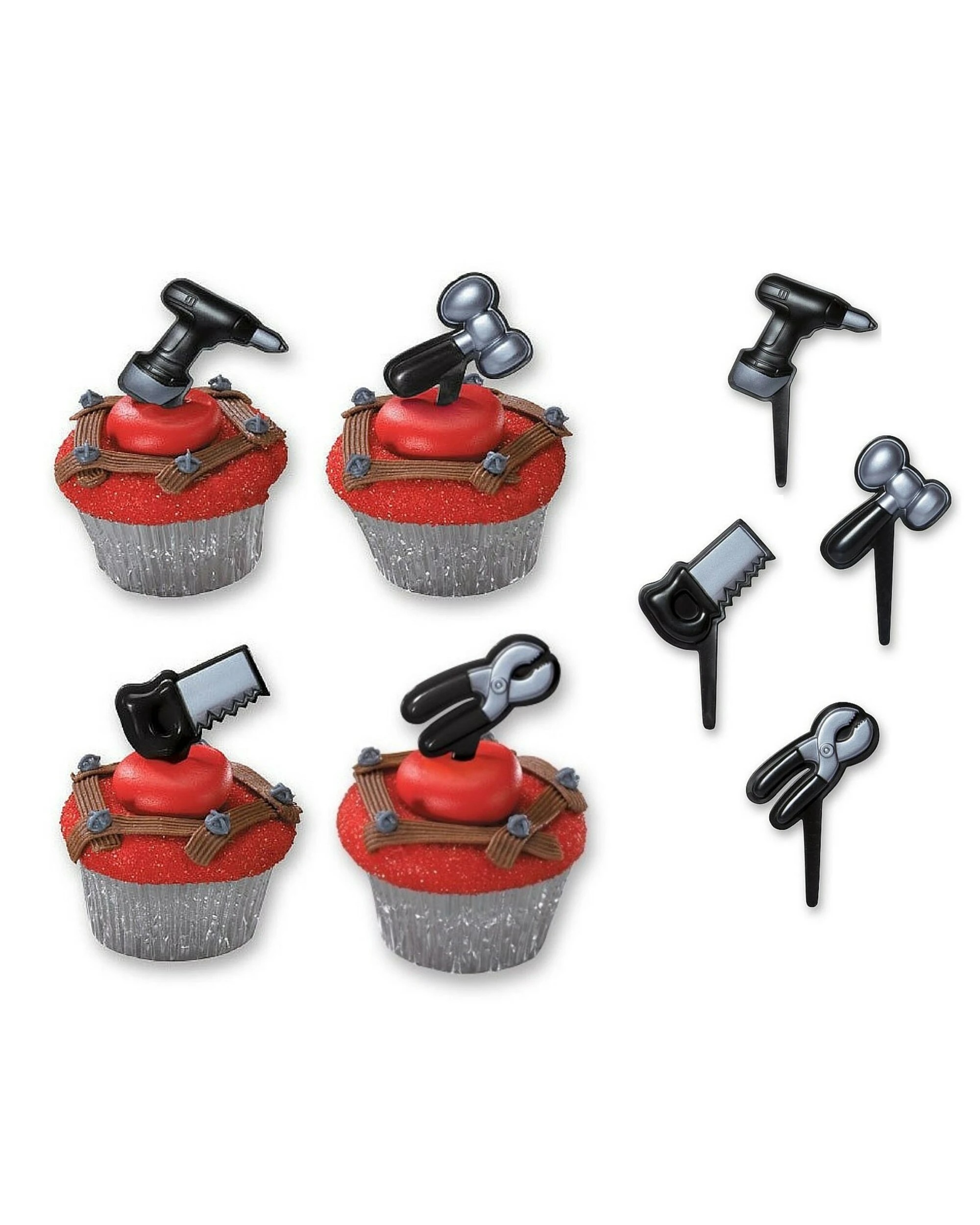 1 DecoPac Metallic Construction Tools Cupcake Picks Pack of 12, 1 of 1