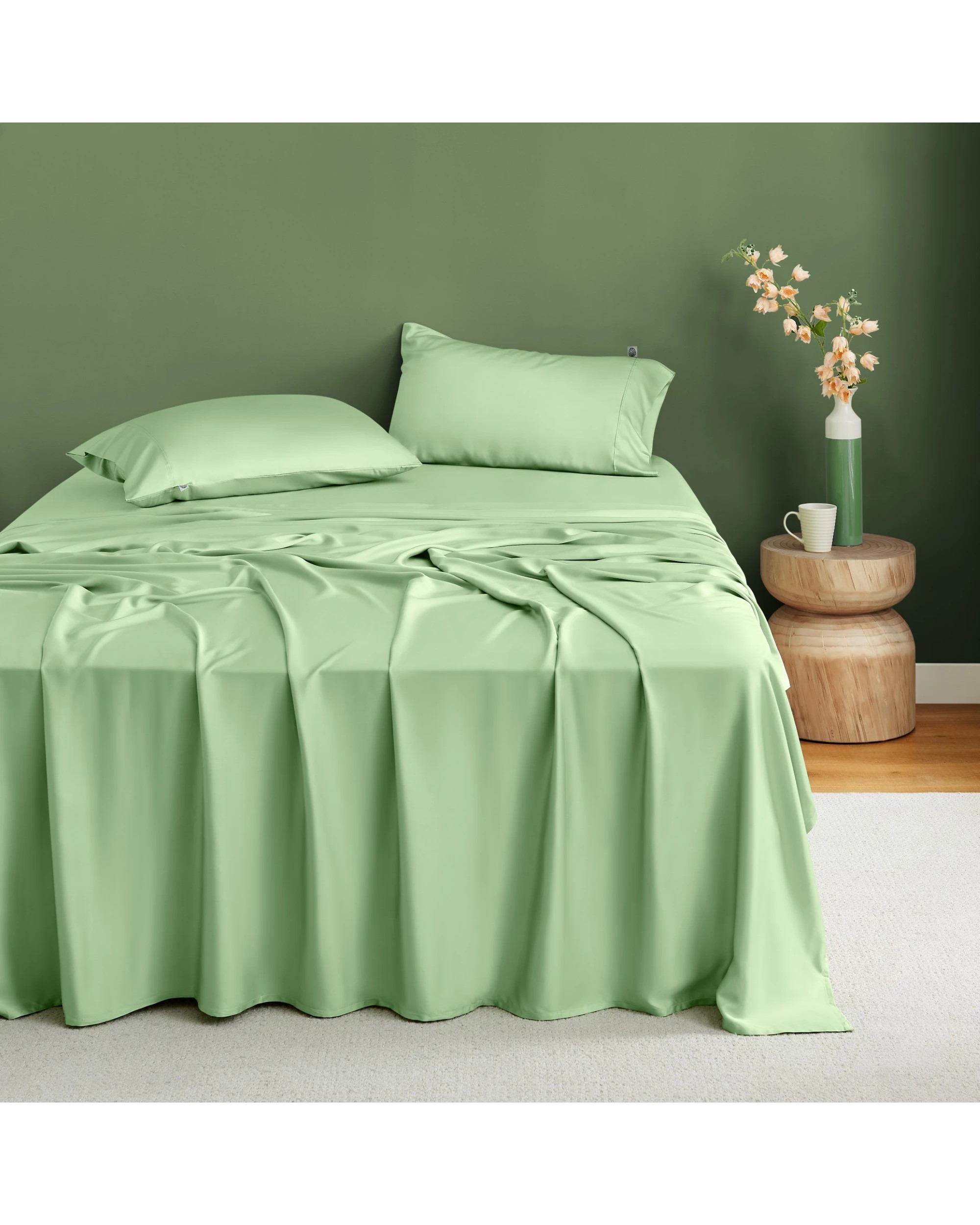 8 Natural Home 400TC 100% Bamboo Sateen Sheet Set - Single Bed - Sage, 8 of 8