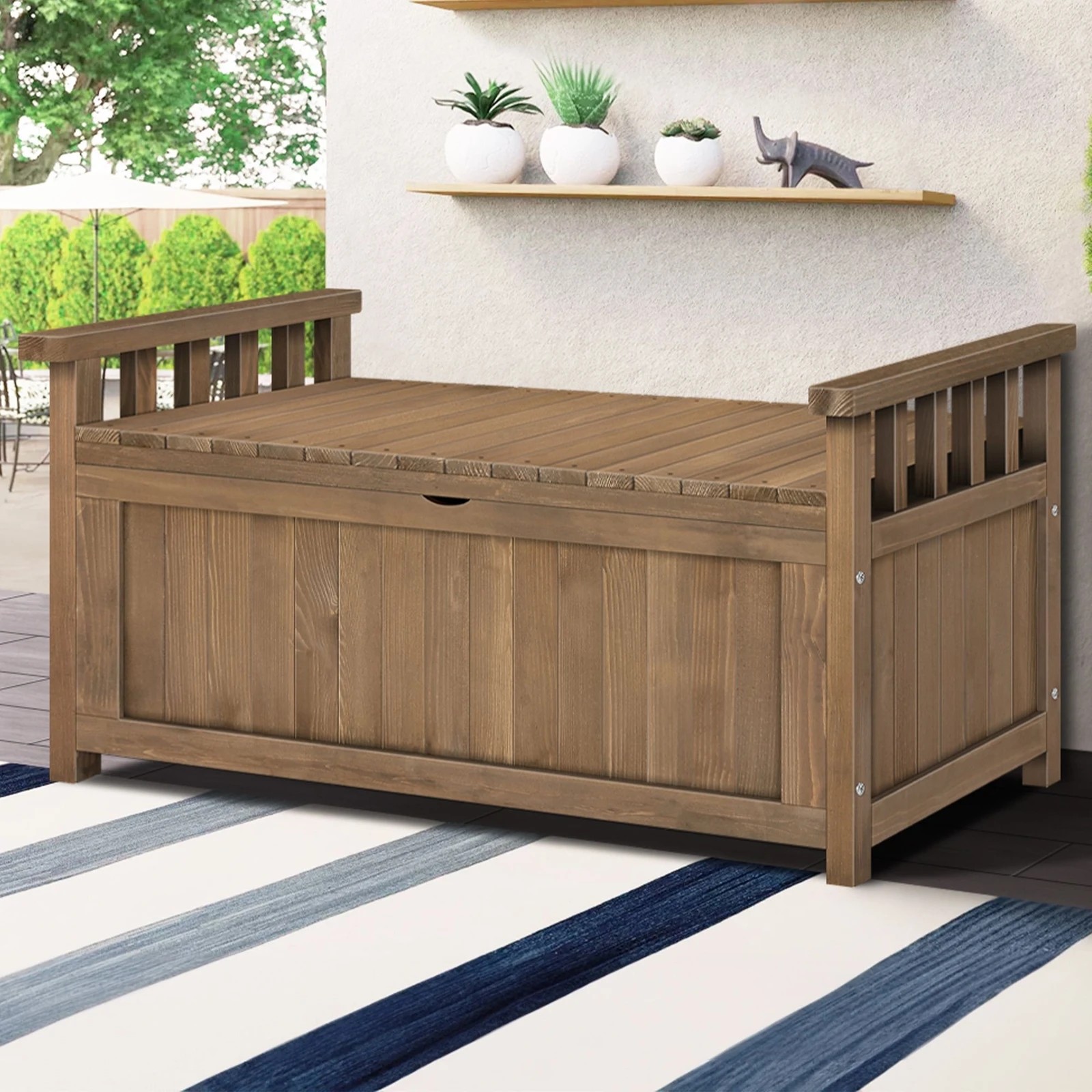 5 Alfordson Outdoor Storage Box Garden Bench Wooden Ottoman Patio Furniture - Brown, 5 of 9