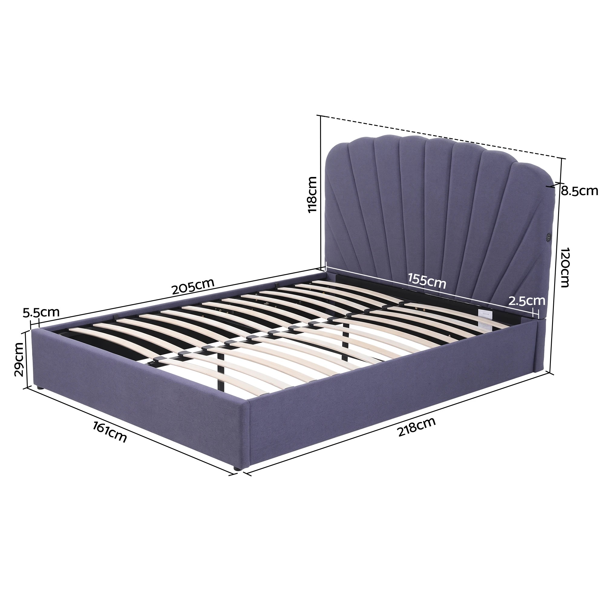 3 Artiss Bed Frame with Lift Up Storage and USB Ports - Queen Bed - Grey, 3 of 9