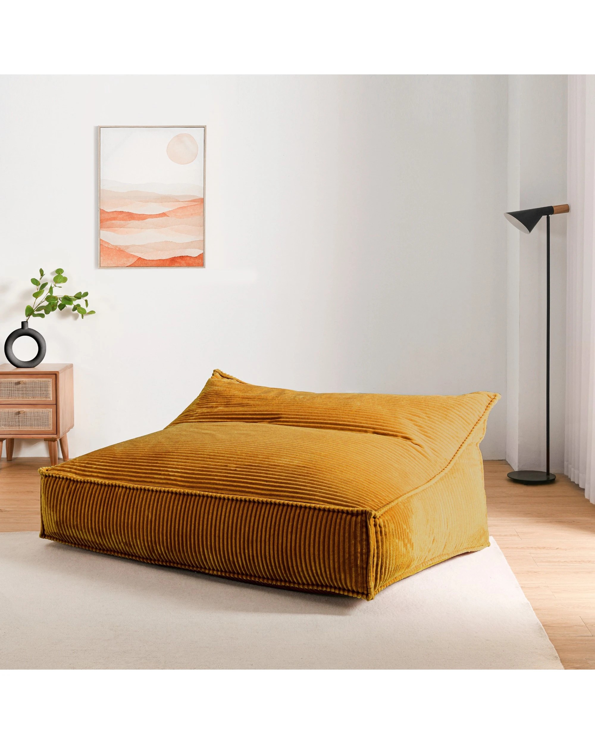 9 Cadence & Co. Wilde Ribbed Luxe Fleece Double Sofa Bean Bag Lounge Cover - Mustard, 9 of 9