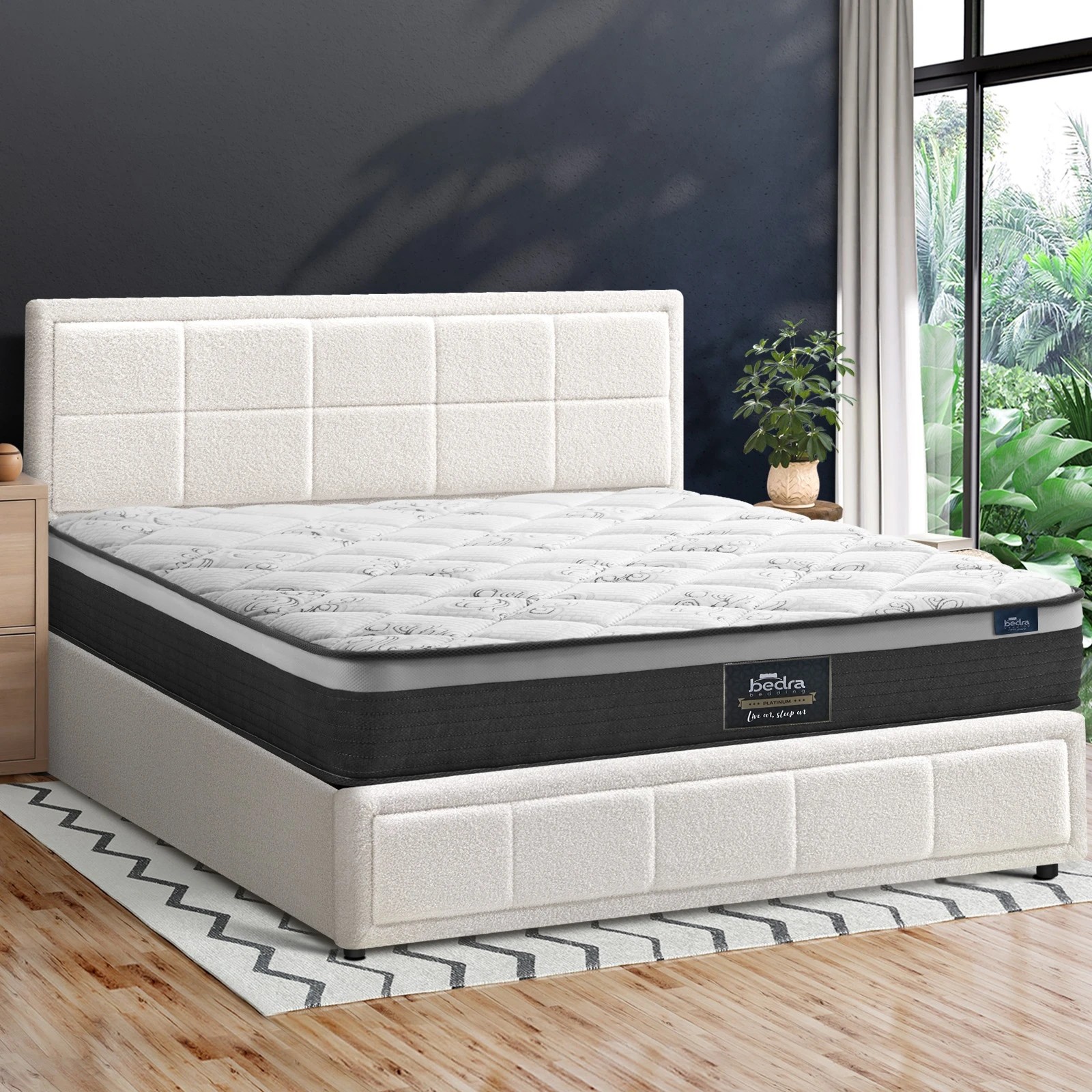 4 Oikiture Bed Frame Double Size Gas Lift Storage With Mattress Set BOSS - White, 4 of 8