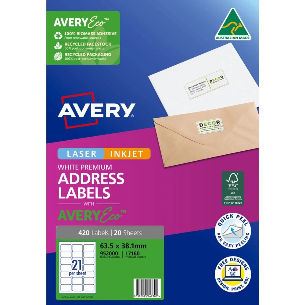 2 Avery Premium White Addressing Labels AveryEco 21UP 20 Sheets, 2 of 10