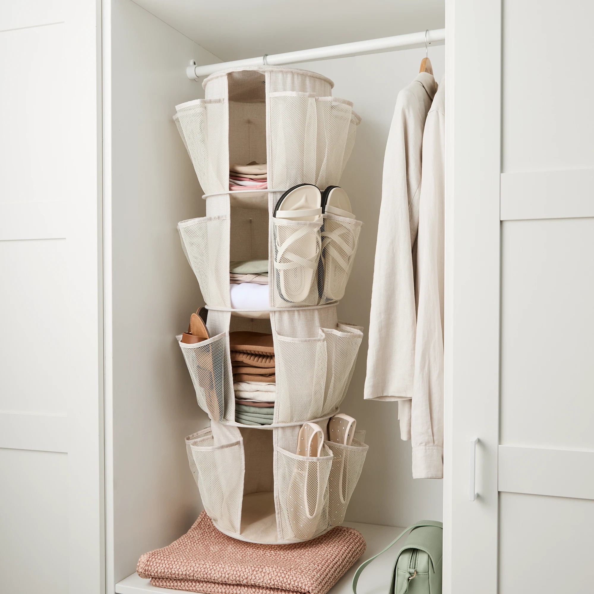 1 Linen Look Wardrobe Shoe Storage - Beige, 1 of 9