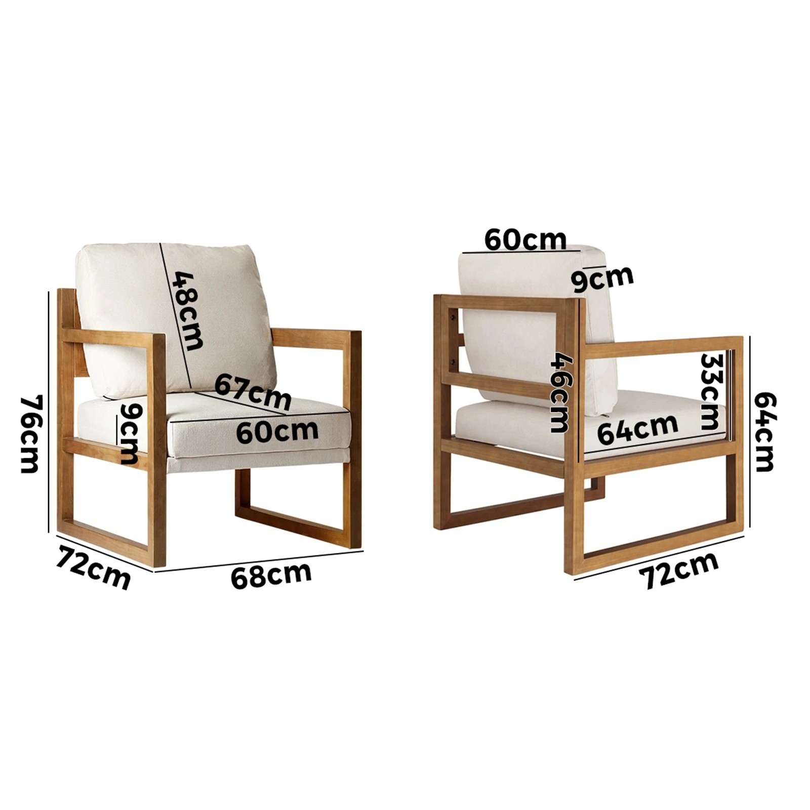 2 Oikiture 2x Armchair Lounge Sofa Chair Fabric Accent Chair Tub Armchairs Couches - Beige, 2 of 10