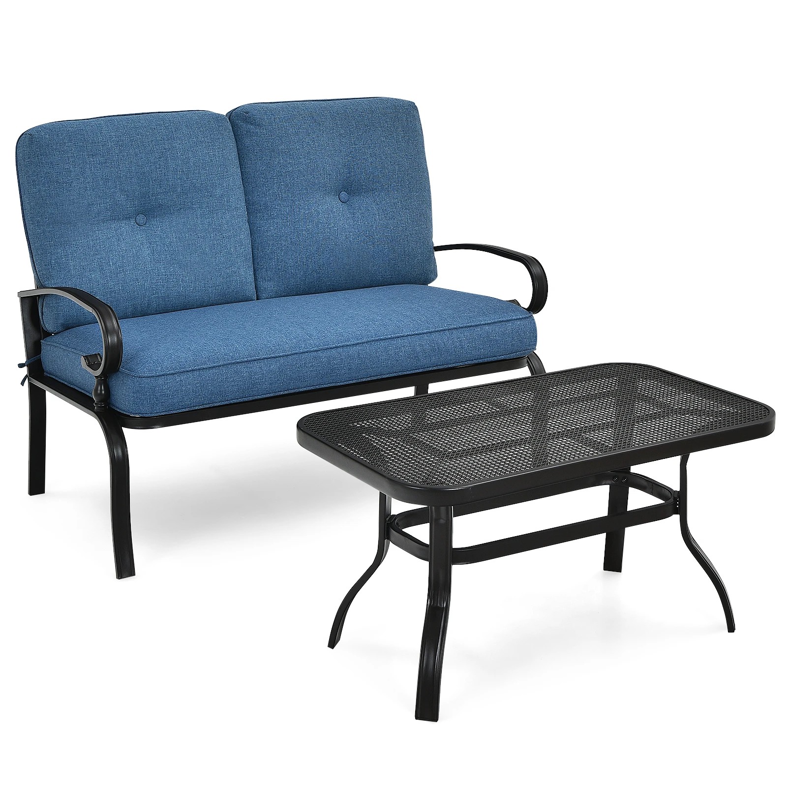 1 Costway 2PCS Outdoor Conversation Set Patio Loveseat w/Coffee Table Balcony Poolside - Blue, 1 of 1