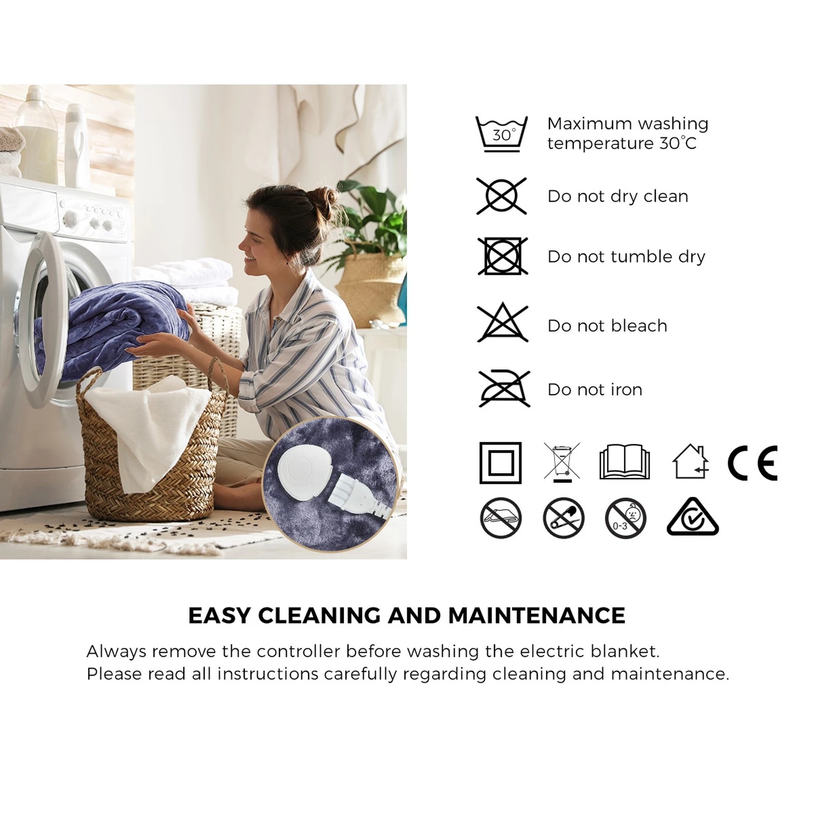 8 Bedra Bedding Electric Throw Rug Washable Heated Blanket Flannel Winter Warm - Single Bed - Purple, 8 of 10