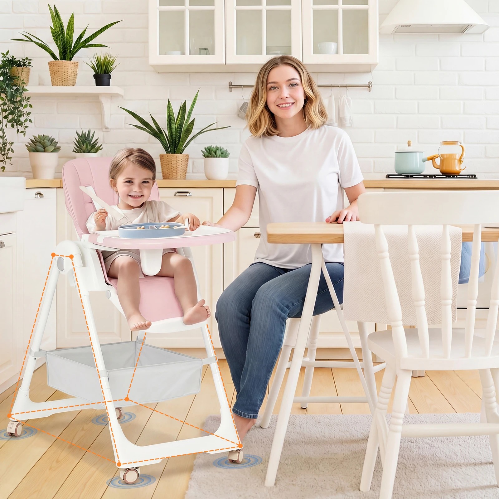 8 3-in-1 Folding Baby High Chair Toddler Feeding Chair - Pink, 8 of 9