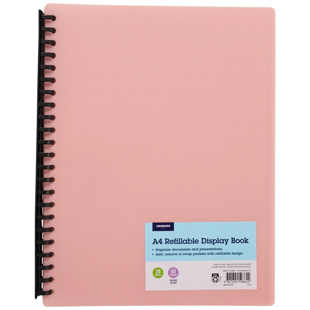1 J.Burrows Refillable Display Book 20 Pockets Pink, 1 of 5