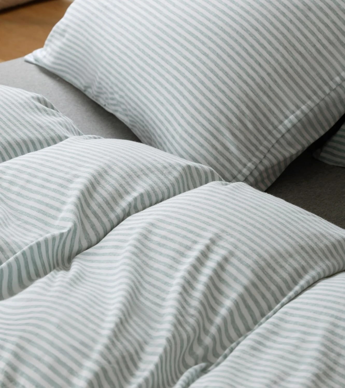 2 Gioia Casa Jersey Cotton Quilt Cover Set Soft Breathable Stretchy - Single Bed - Sage Stripe, 2 of 5