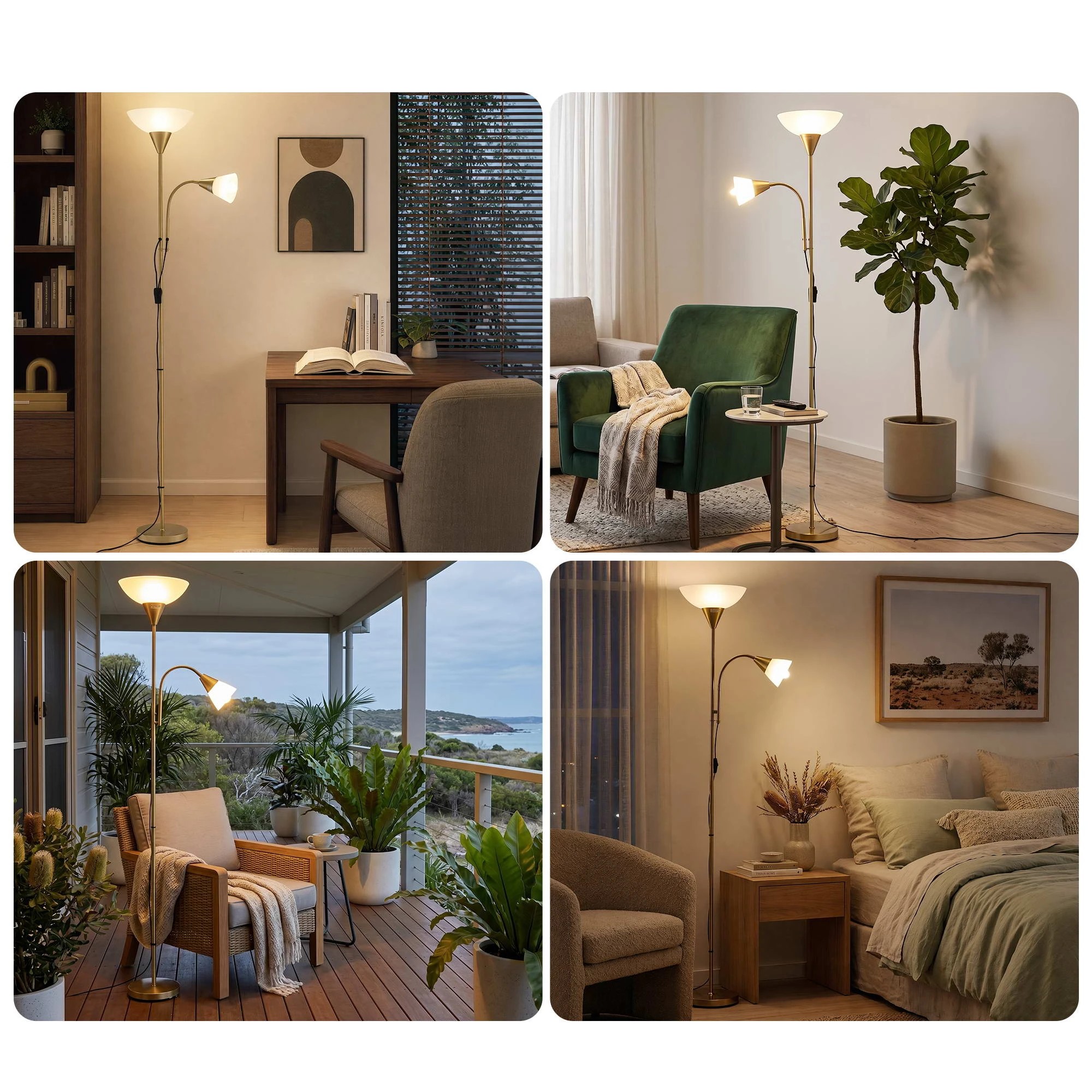 4 Artiss Gold Floor Lamp with Reading Light Mother and Child Standing Lamp Home Living Room Office - Gold, 4 of 8