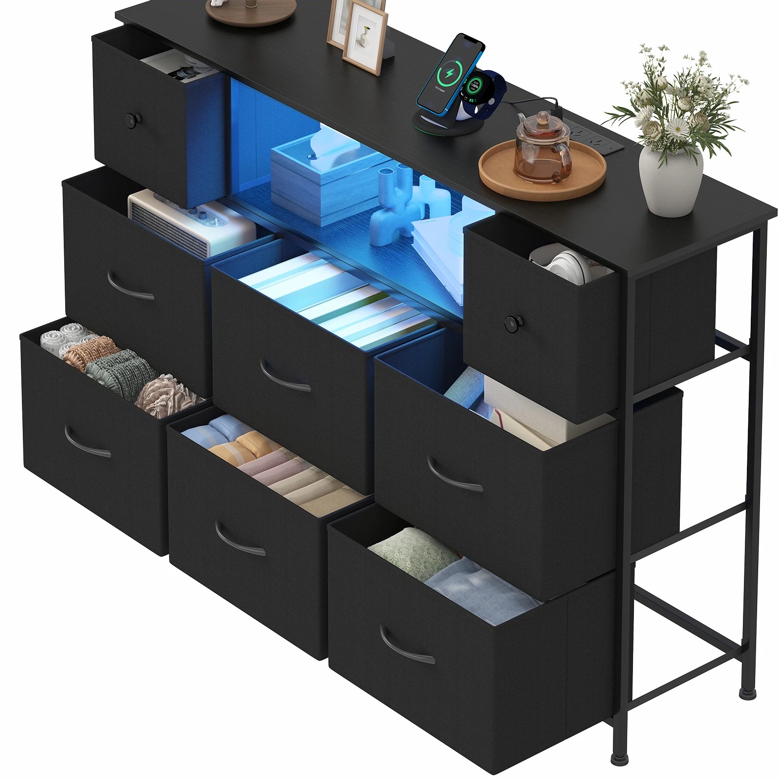 2 Advwin Chest Of 8 Drawers Storage Cabinet With Open Shelves
 - Black, 2 of 7