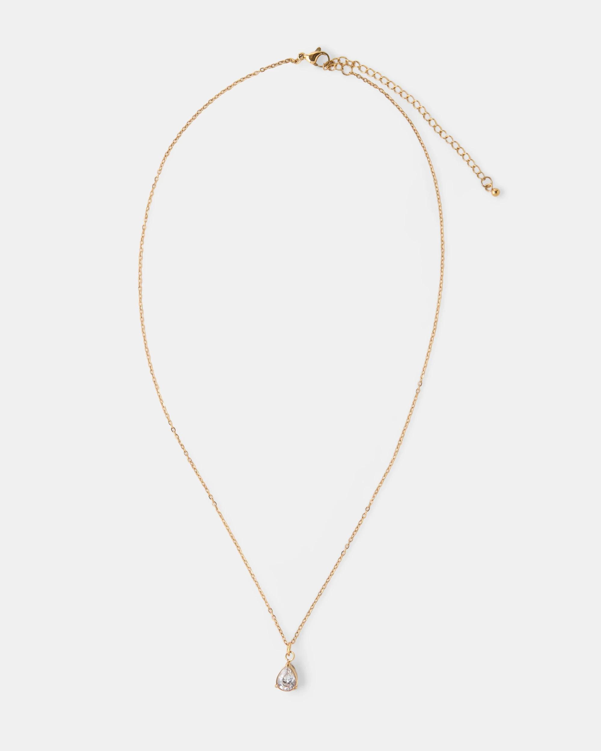 2 Waterproof Stainless Steel Teardrop Necklace - Gold Tone Gold, 2 of 3