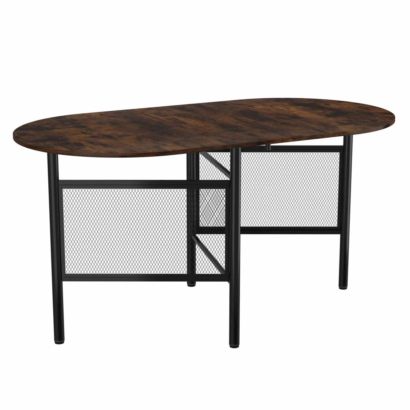 1 Costway Extendable Dining Table 1.5m Drop Leaf Folding Kitchen Counter Height Writing Craft - Brown, 1 of 4