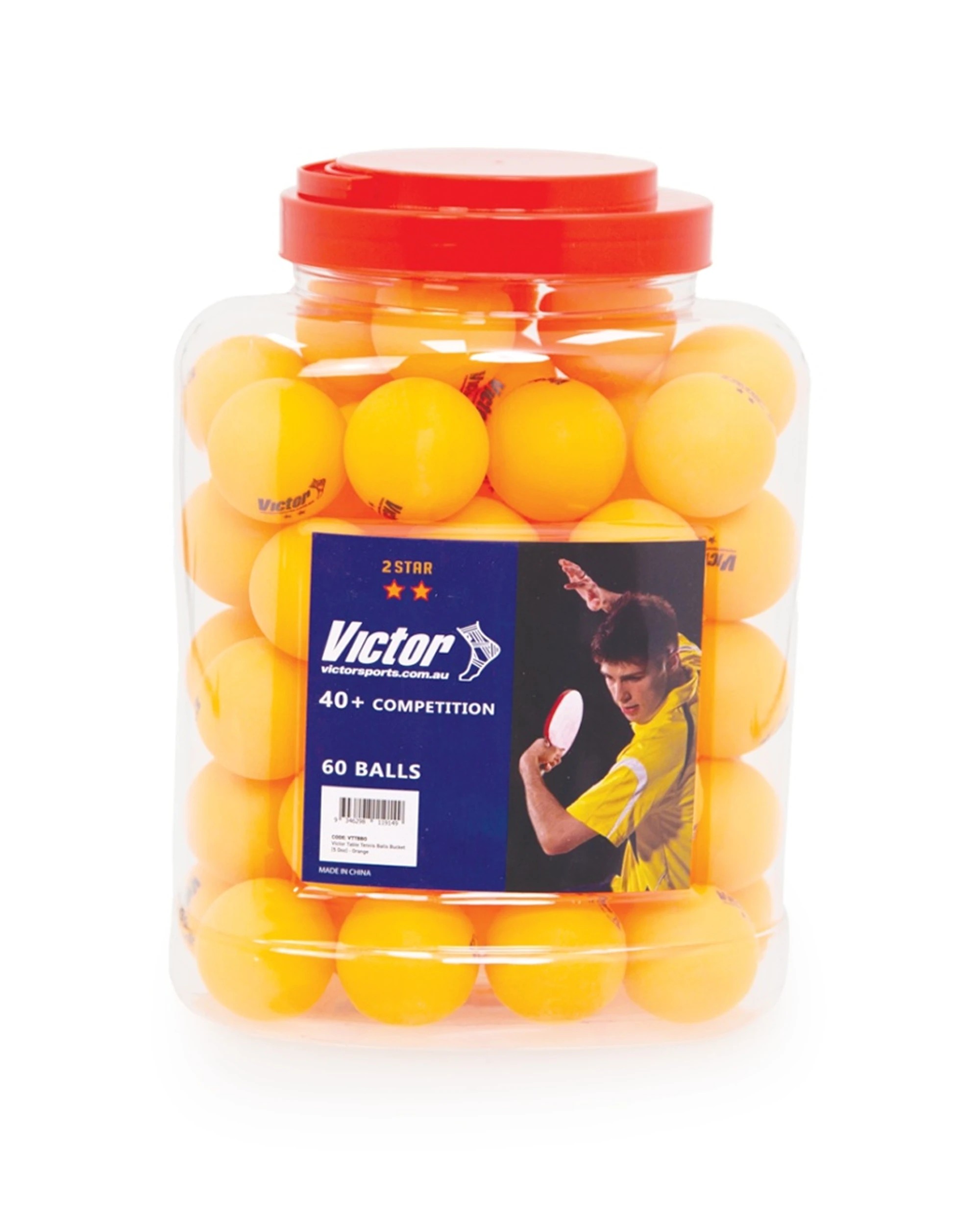 1 Victor Sports 60pc Table Tennis Balls Bucket 2-Star Storage Container - Orange, 1 of 5