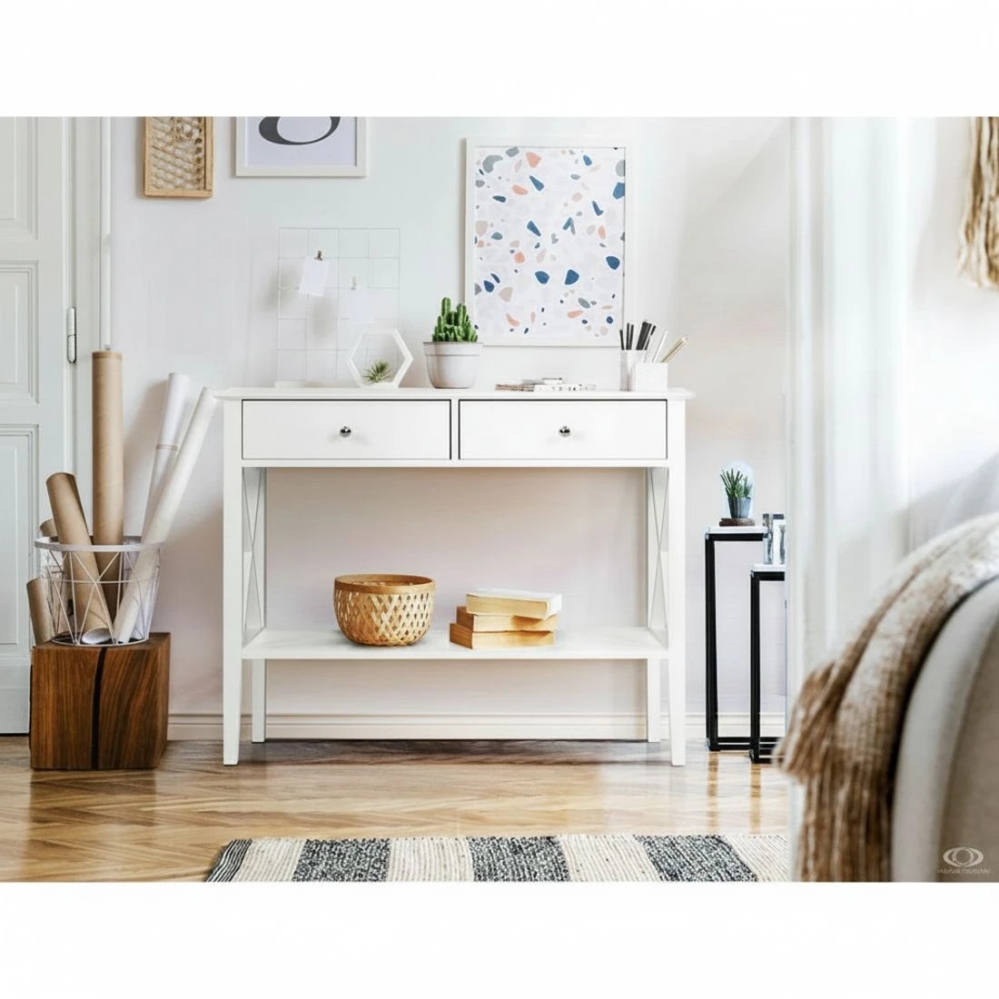 6 Artiss Console Table 2 Drawers 100CM - White, 6 of 8
