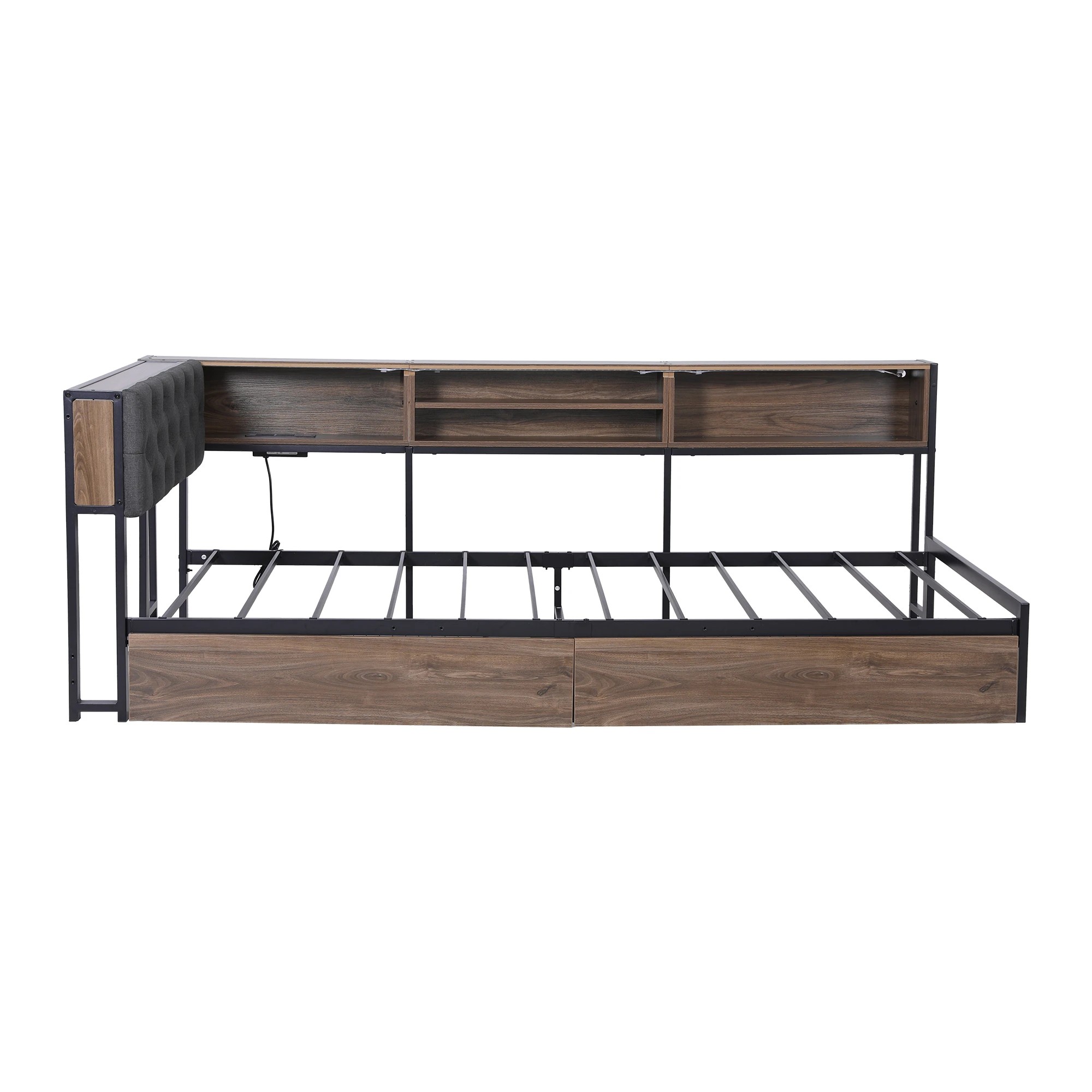 3 Artiss Bed Frame King Single Size with 2 Drawers and Charging Station Metal Corner - Multi, 3 of 9