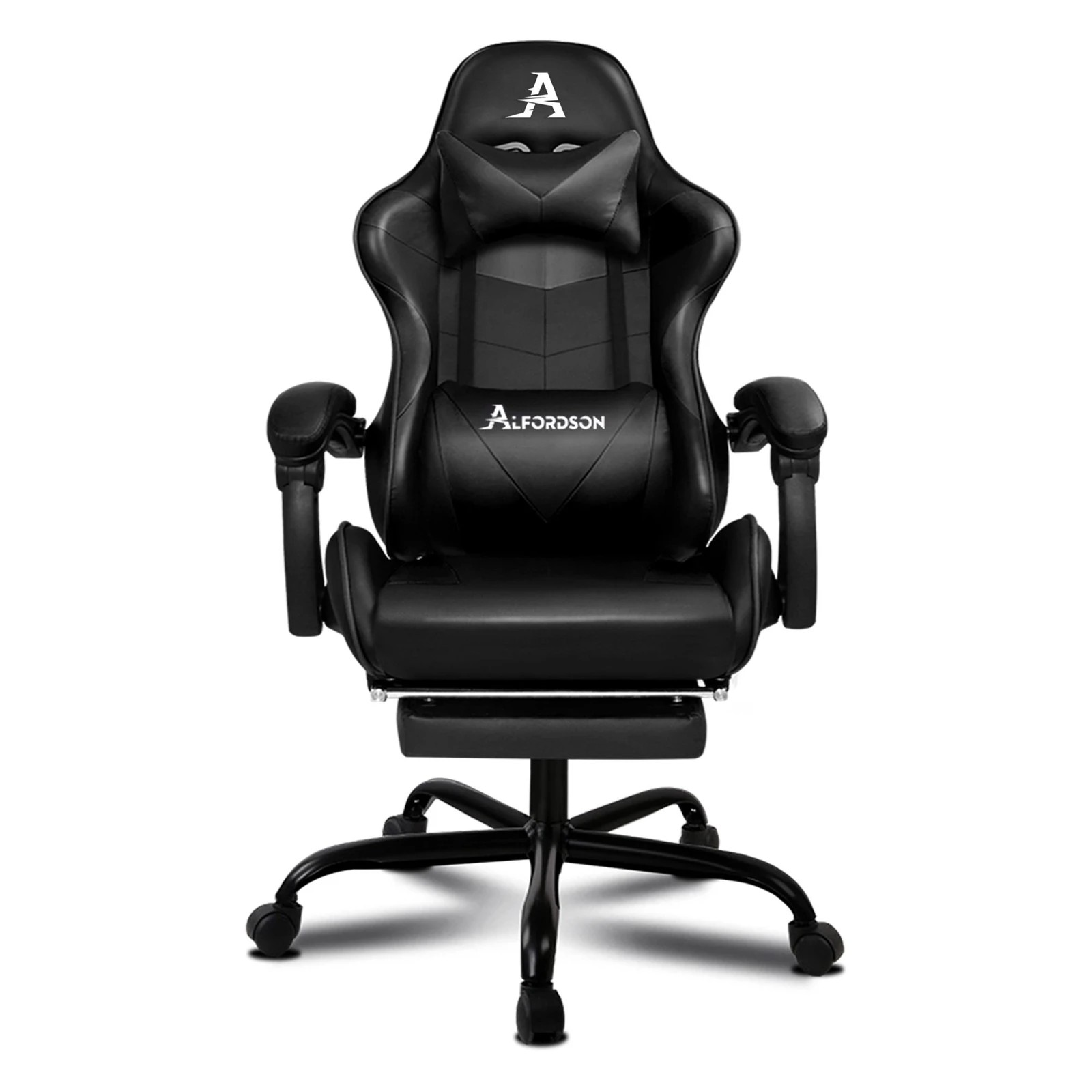 6 Alfordson Gaming Chair Office Executive Racing Footrest Seat Leather - Black, 6 of 10