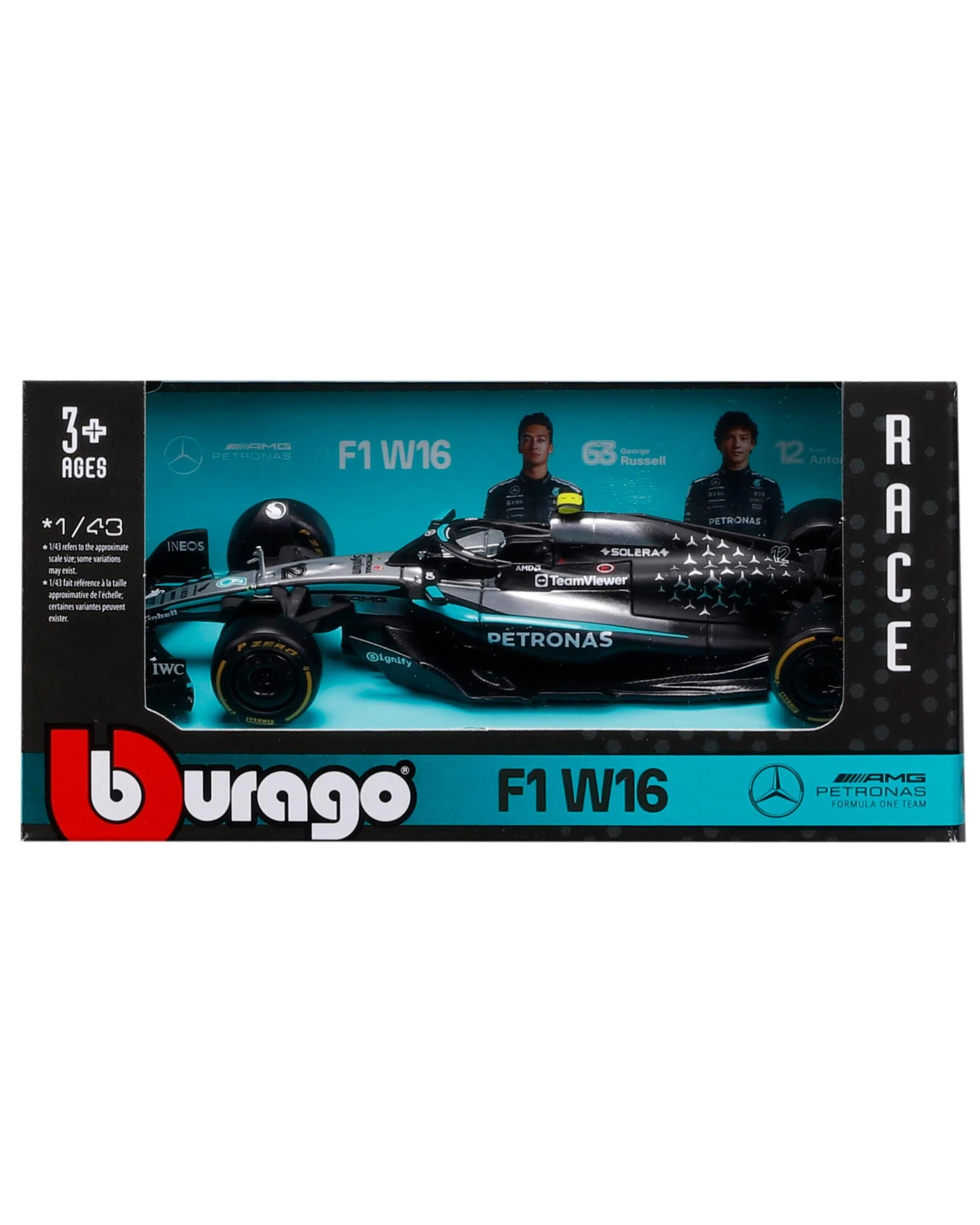 9 Bburago F1 2025 Mercedes-AMG W16 #12 Antonelli (No Helmet) 1:43 Diecast Vehicle, 9 of 9