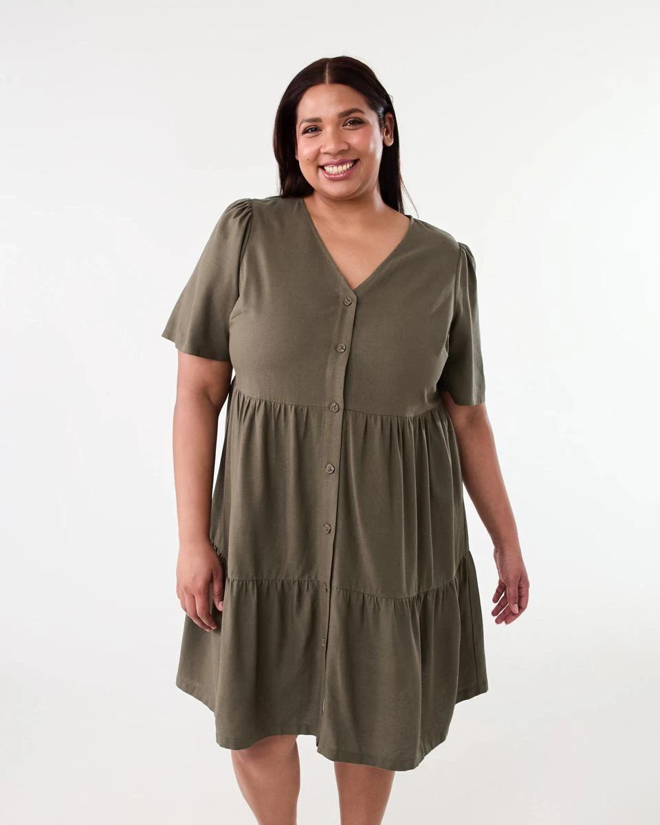 1 Curve Short Sleeve Button Through Midi Dress Deep Olive, 1 of 9