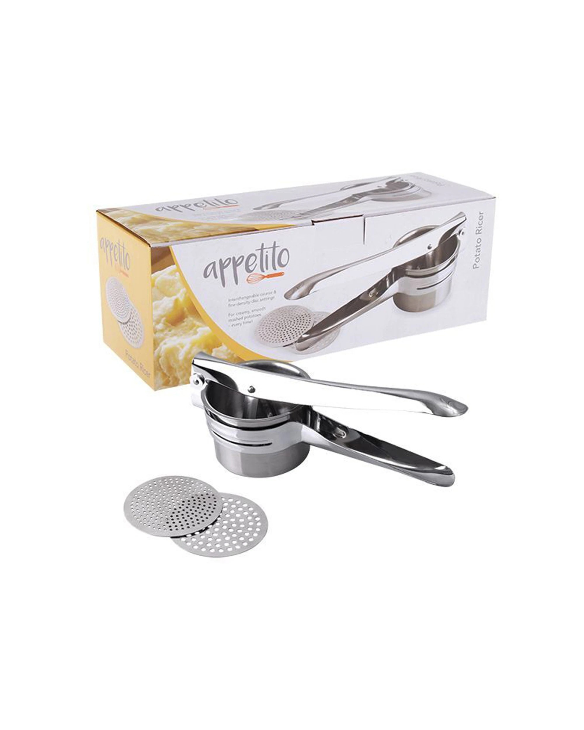 1 Appetito Potato Ricer Food Press With Two Interchangeable Stainless Discs - Silver, 1 of 3