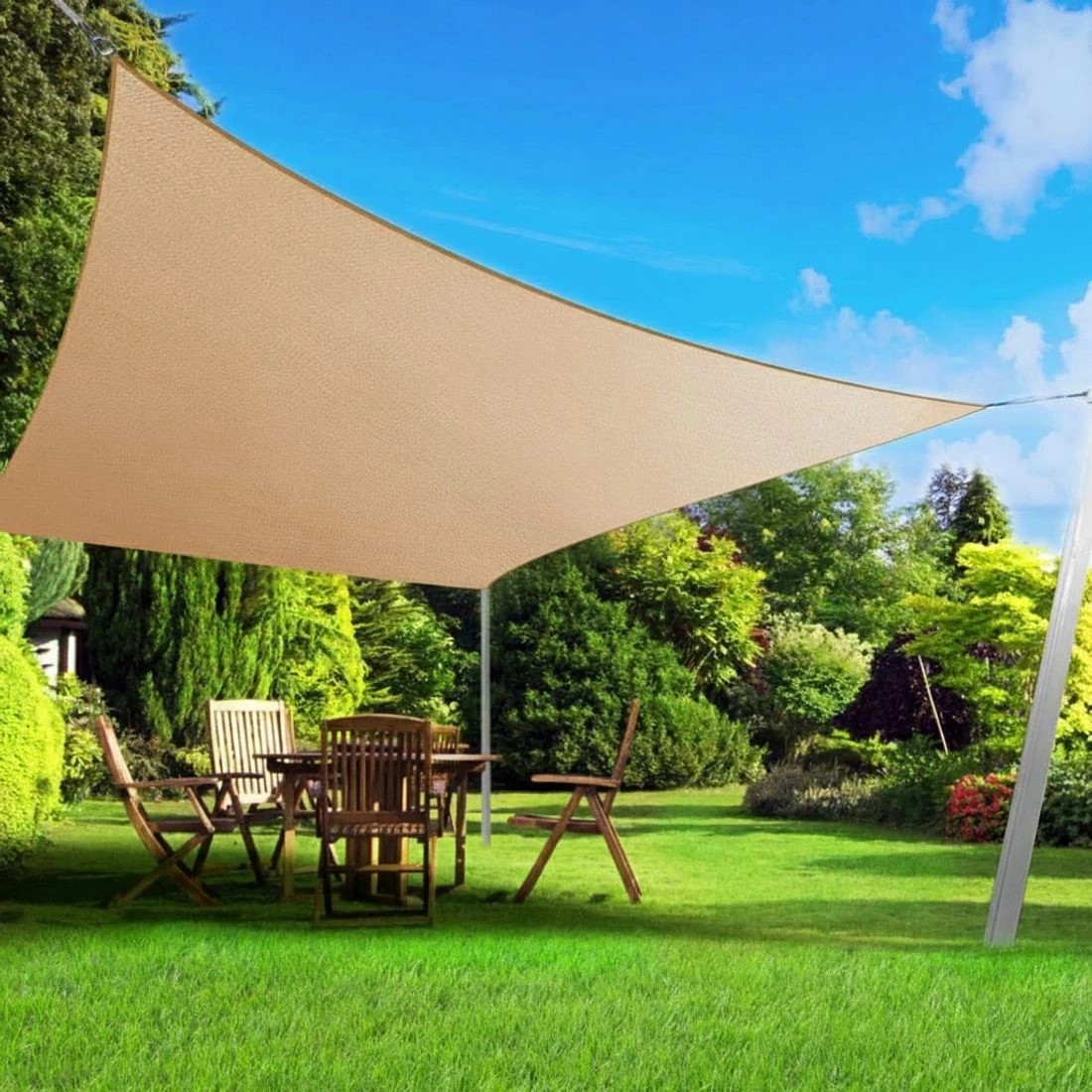 7 Instahut Shade Sail 5x6m Rectangle 280GSM 98% Sand Shade Cloth - Beige, 7 of 7