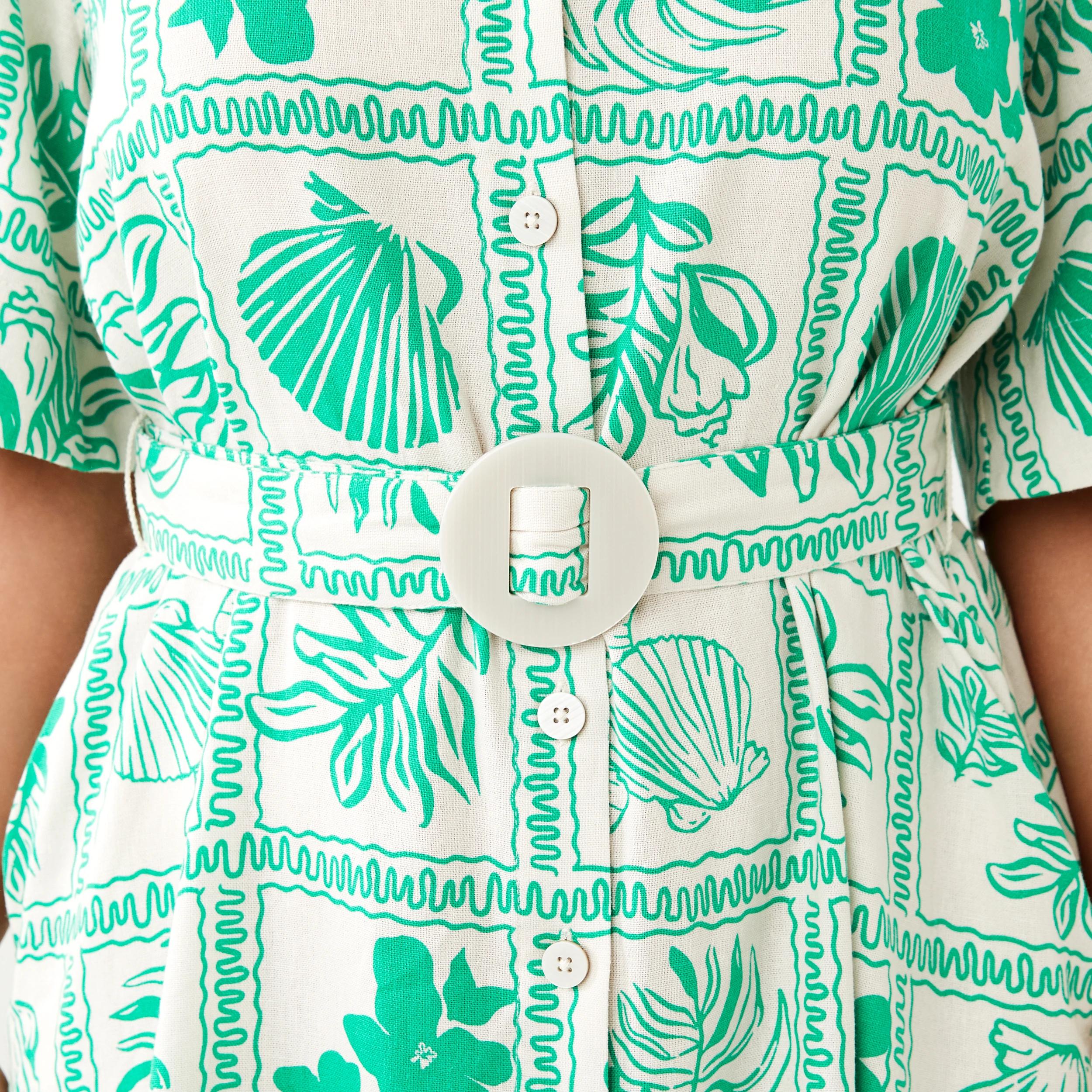 6 Short Sleeve Belted Mini Shirt Dress SHELL GEO SIMPLY GREEN, 6 of 8