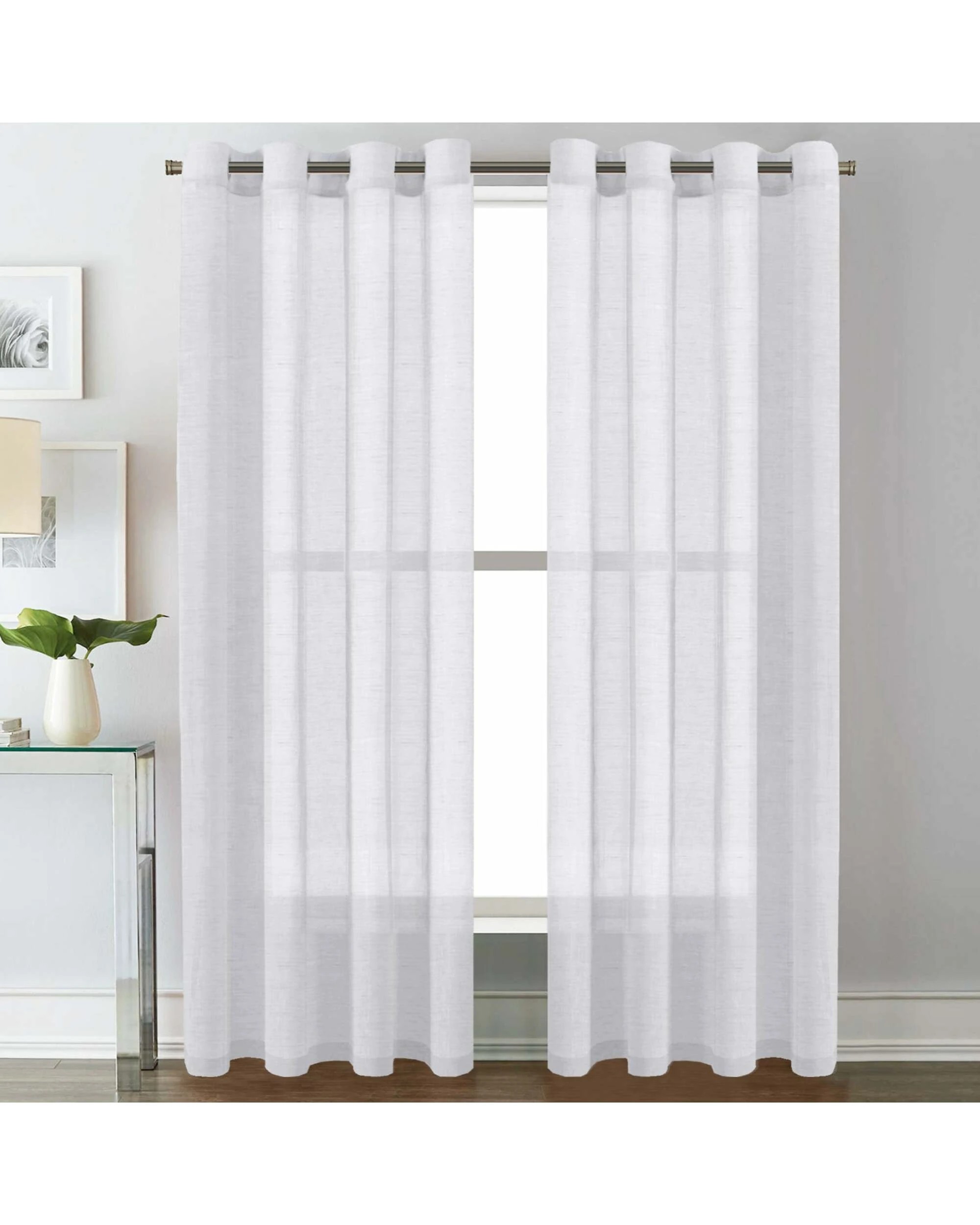 1 Smarcute Faux Linen Semi-sheer Grommet Curtain - 2X 132x213cm - White, 1 of 5