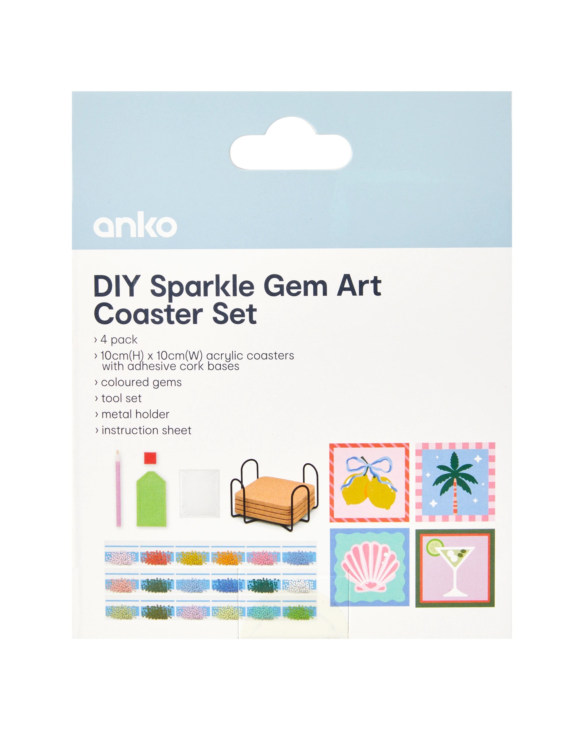 3 DIY Sparkle Gem Art Coaster Set - Tropical, 3 of 3