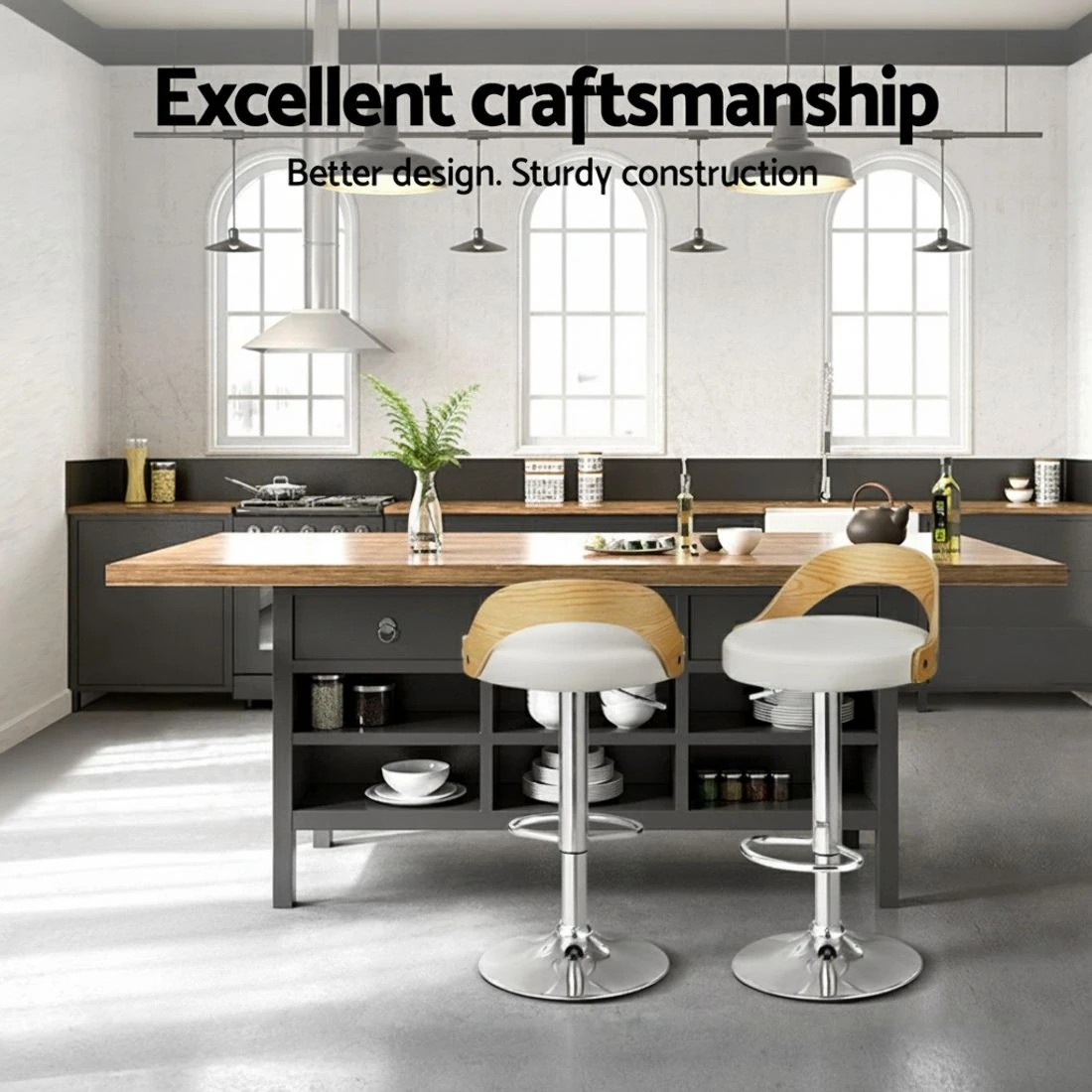 3 Artiss 4x Bar Stools Adjustable Leather Padded - White, 3 of 5