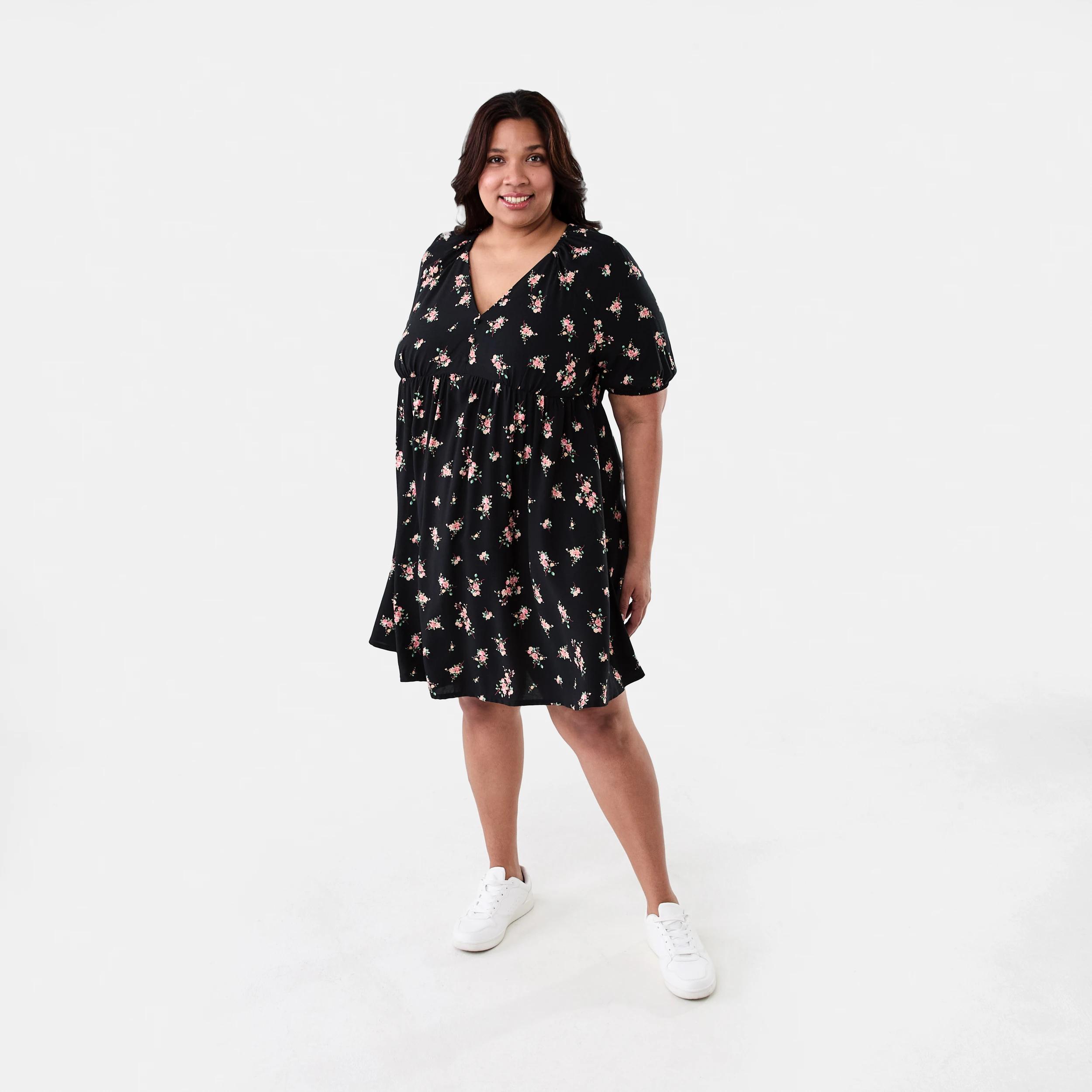 8 Curve Short Puff Sleeve Dress Rose Ditsy, 8 of 8
