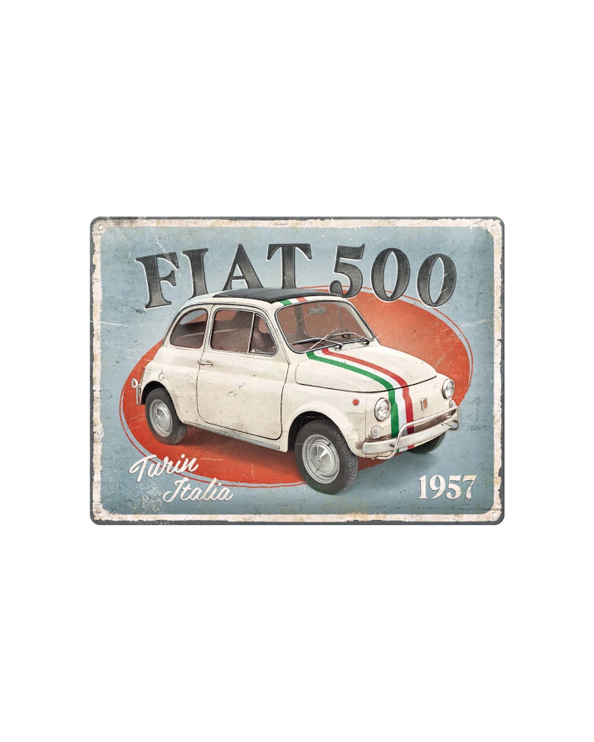 1 Nostalgic-Art Large 30x40cm Metal Wall Art Sign Plaque - Fiat 500 Turin Italia - Multi, 1 of 1
