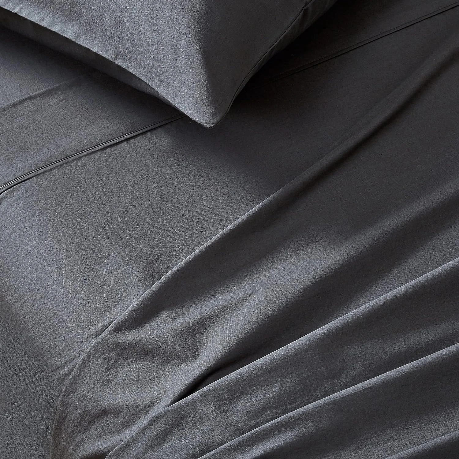 2 Gioia Casa Vintage Washed Cotton Sheet Set Soft Breathable - Double Bed - Charcoal, 2 of 4